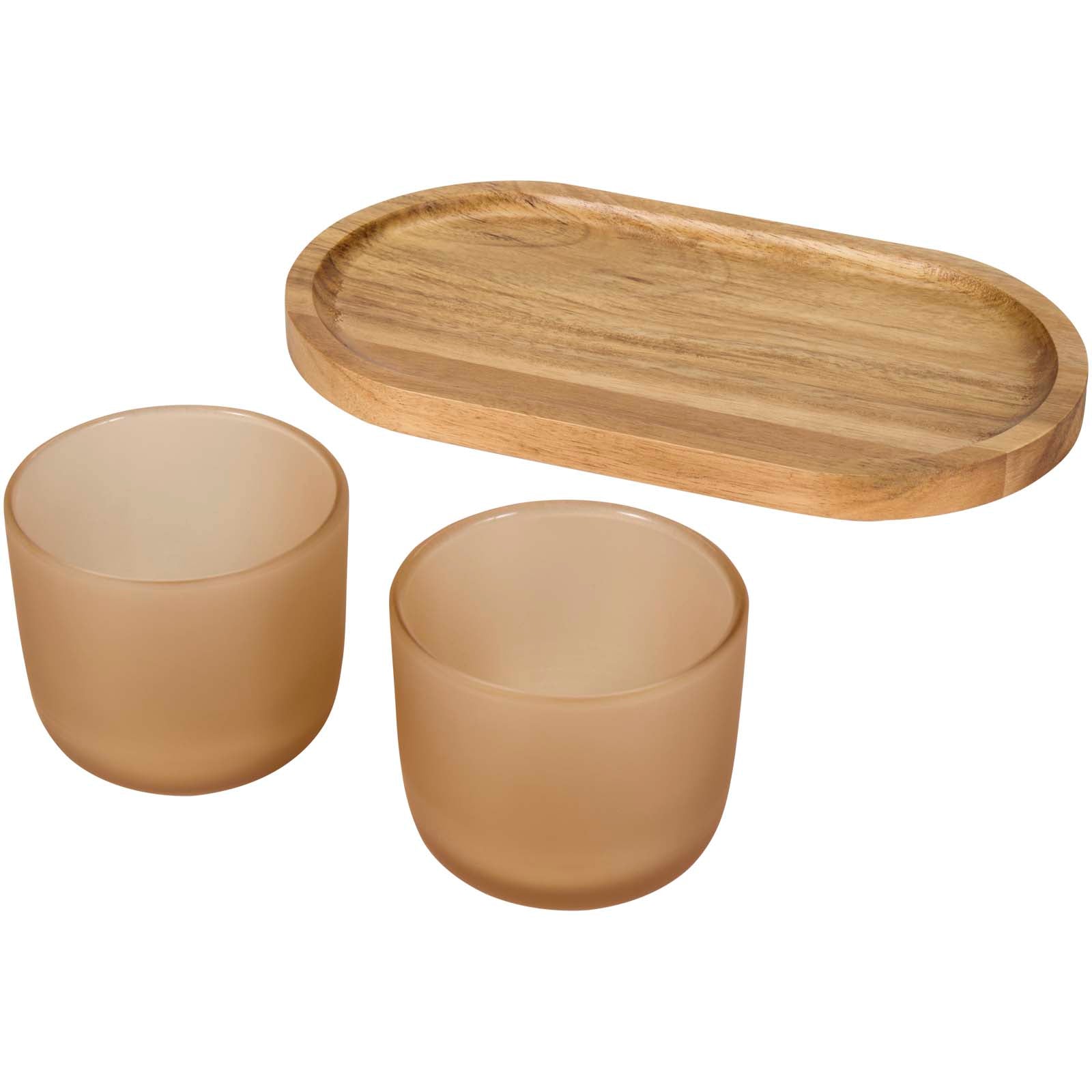 Male Set aus Holztablett und Glastassen, matt