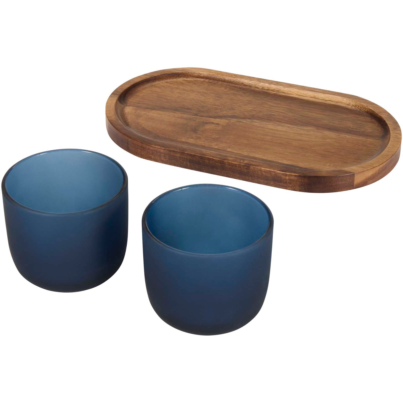 Male Set aus Holztablett und Glastassen, matt