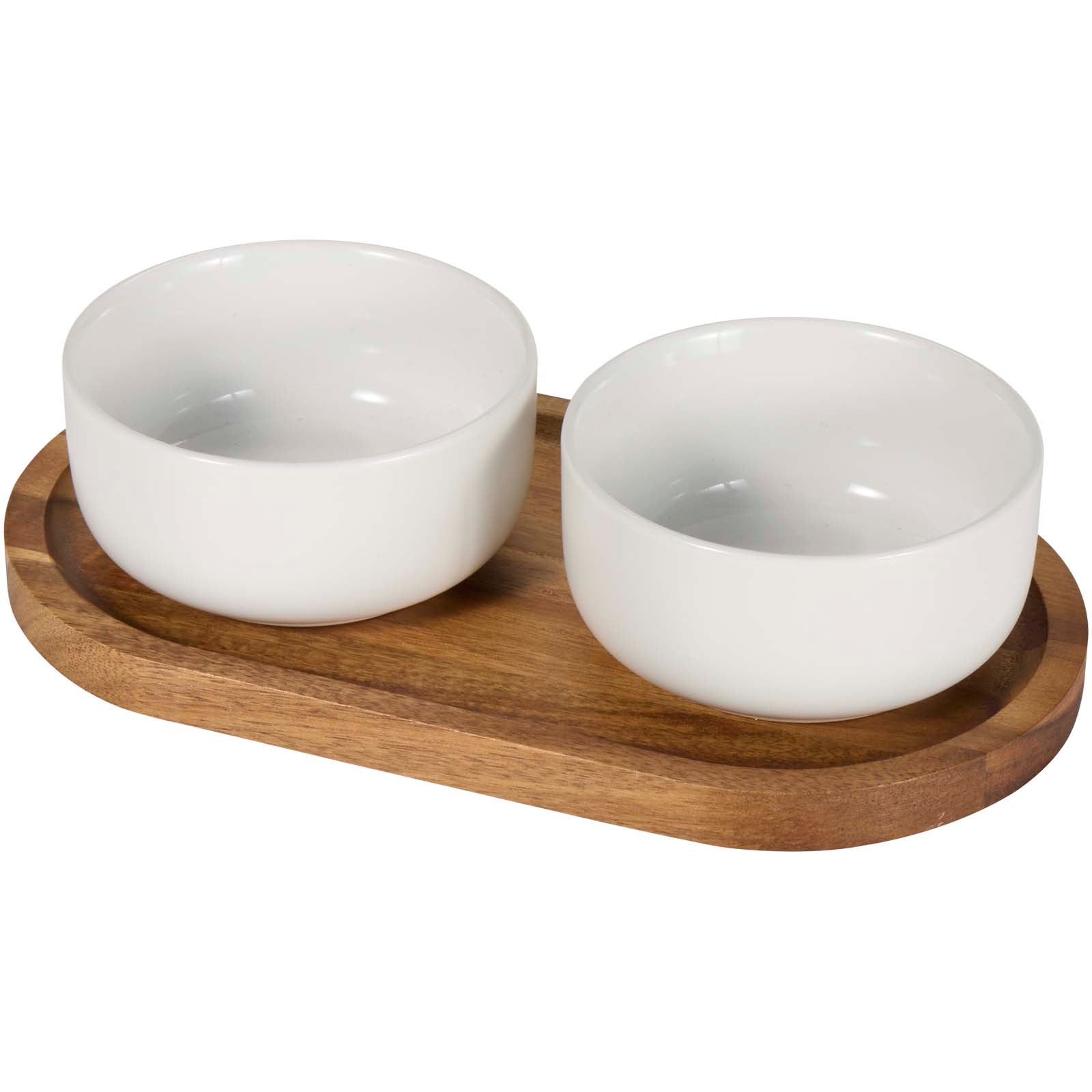 Noa Set aus Holztablett und Keramik- Servierschalen – Weiss