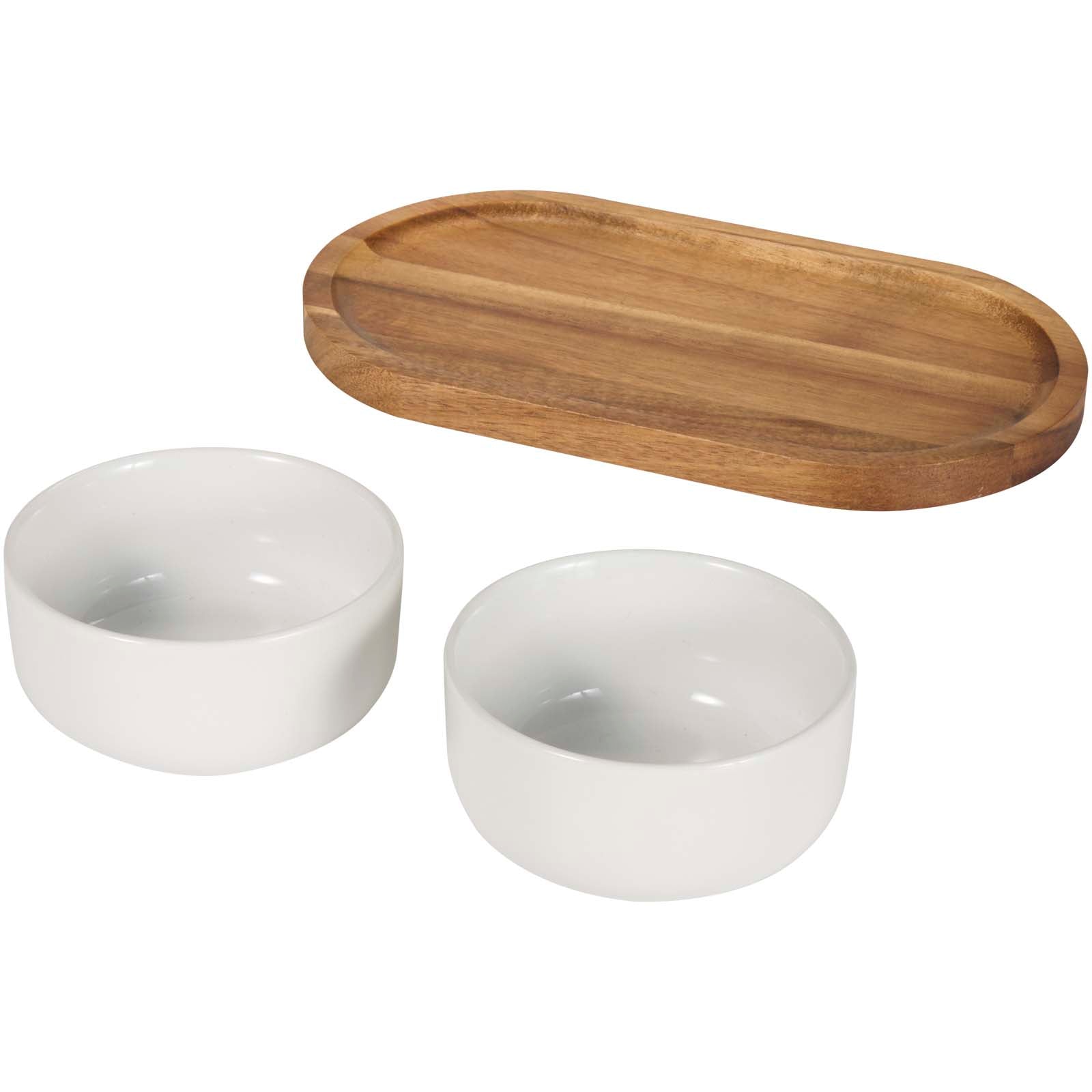 Noa Set aus Holztablett und Keramik- Servierschalen