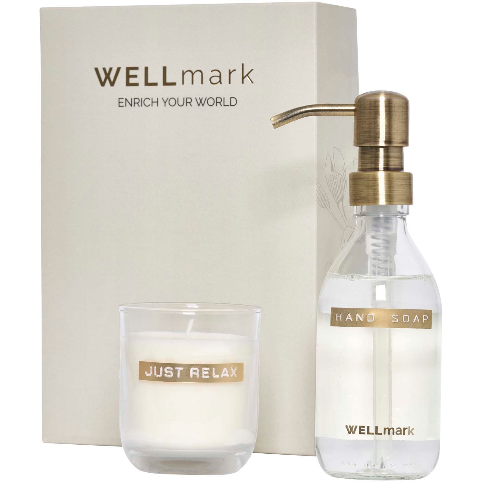 Wellmark Discovery 250 ml Handseifenspender und 150 g Duftkerze im Set – Weiss