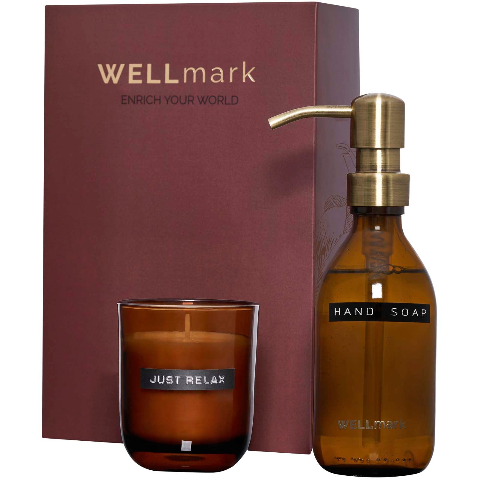 Wellmark Discovery 250 ml Handseifenspender und 150 g Duftkerze im Set – Maroon Rot