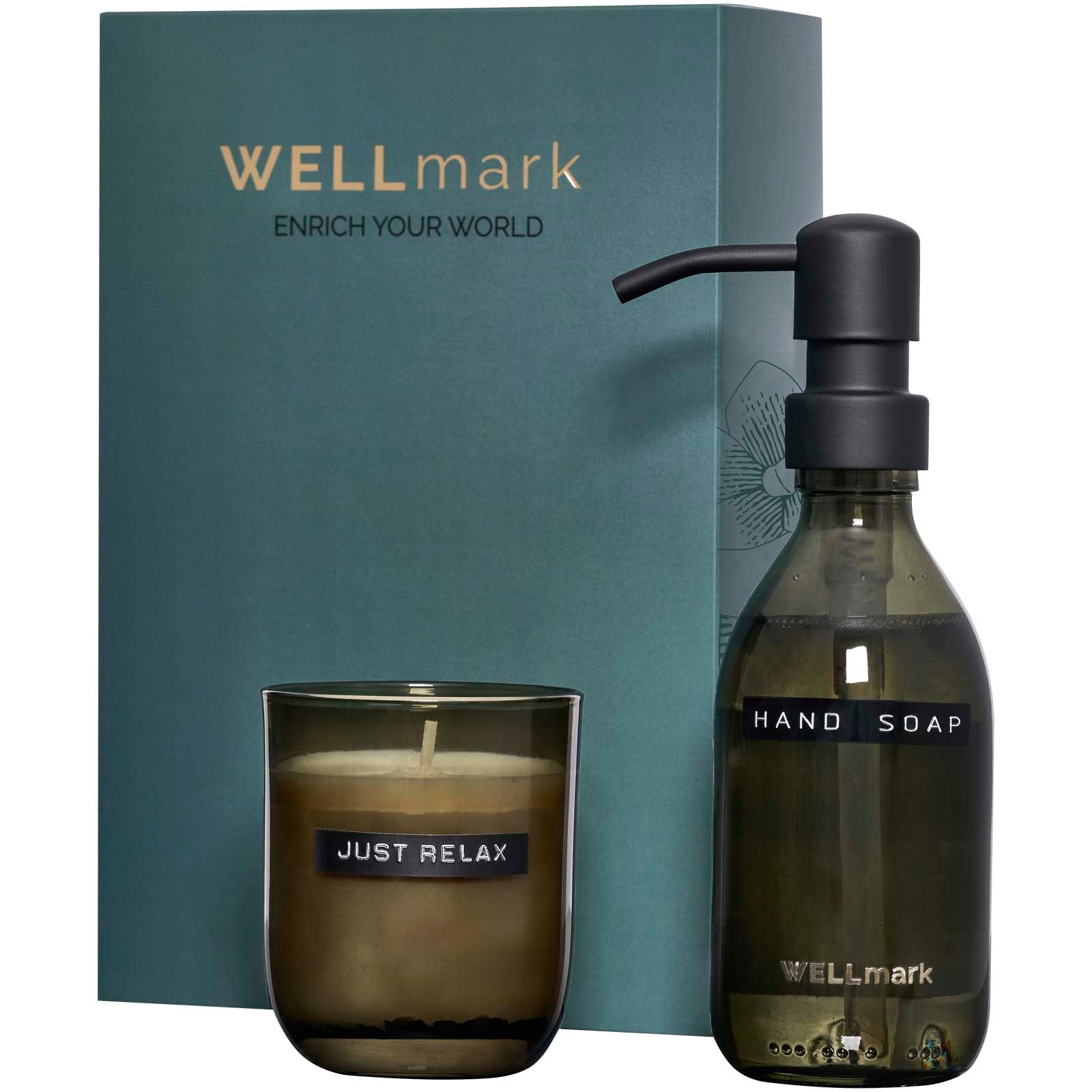 Wellmark Discovery 250 ml Handseifenspender und 150 g Duftkerze im Set – Schwarz