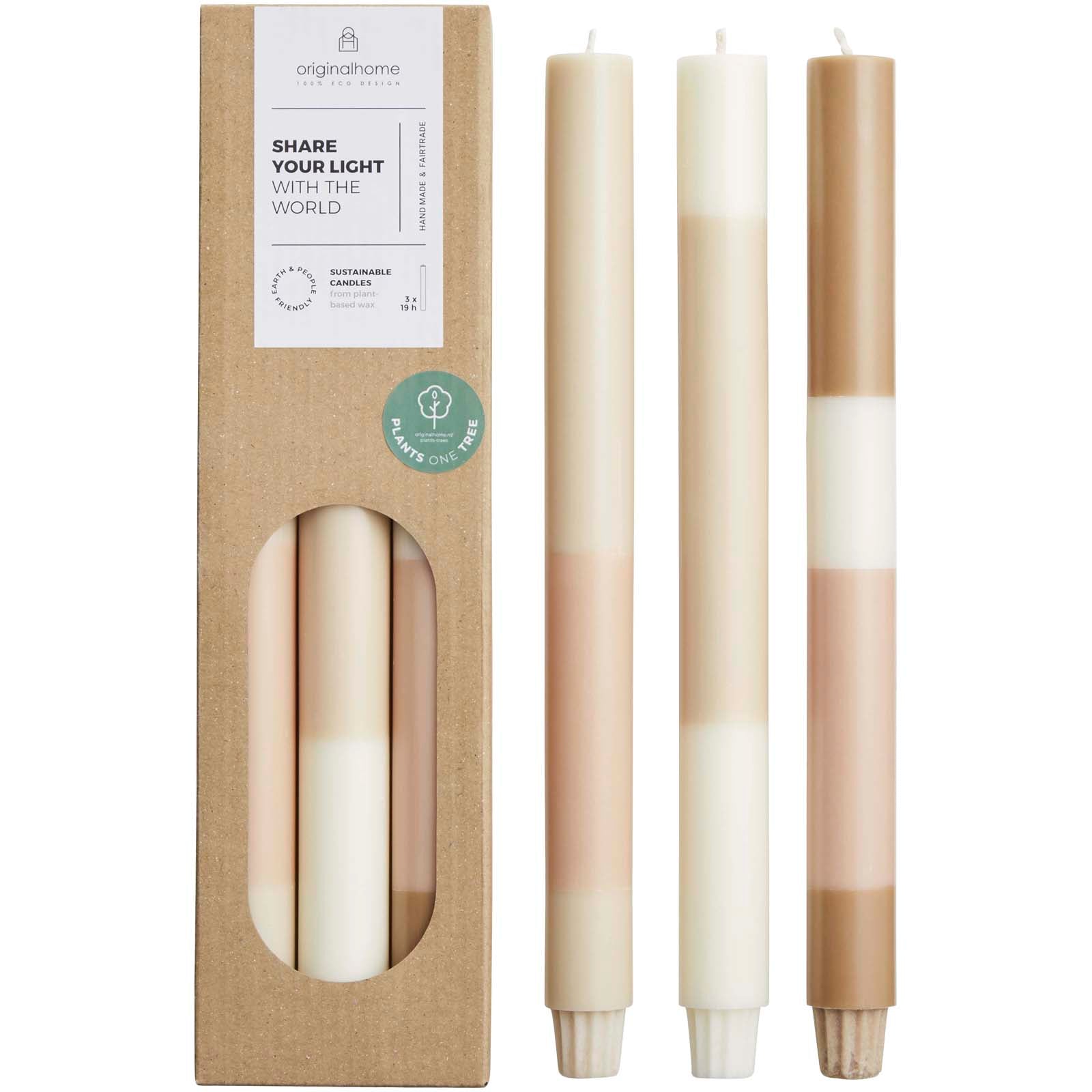 Originalhome Kerzen im Streifendesign – 3er-Set – Offwhite