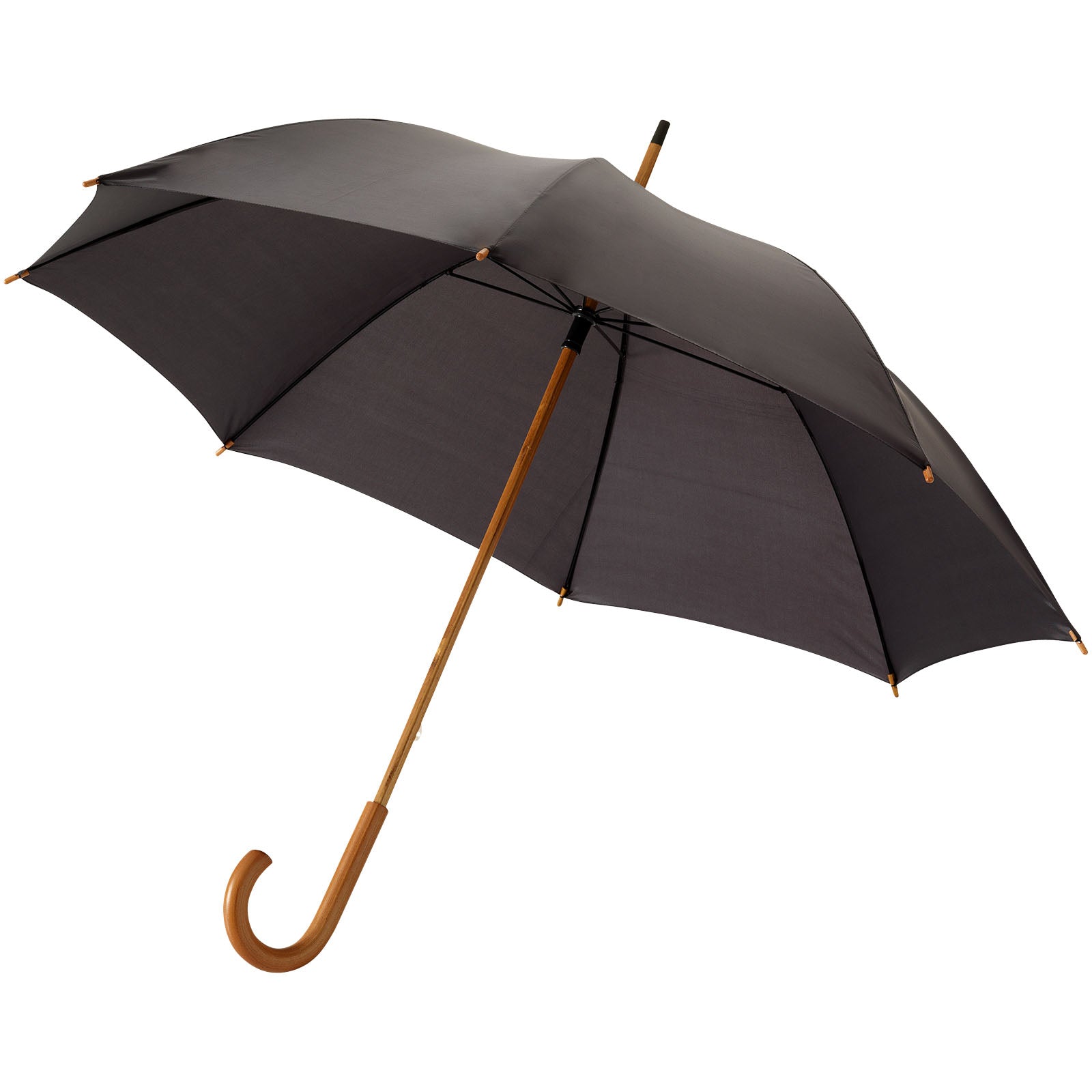 Jova 23" Regenschirm mit Holzstange und -griff – Schwarz