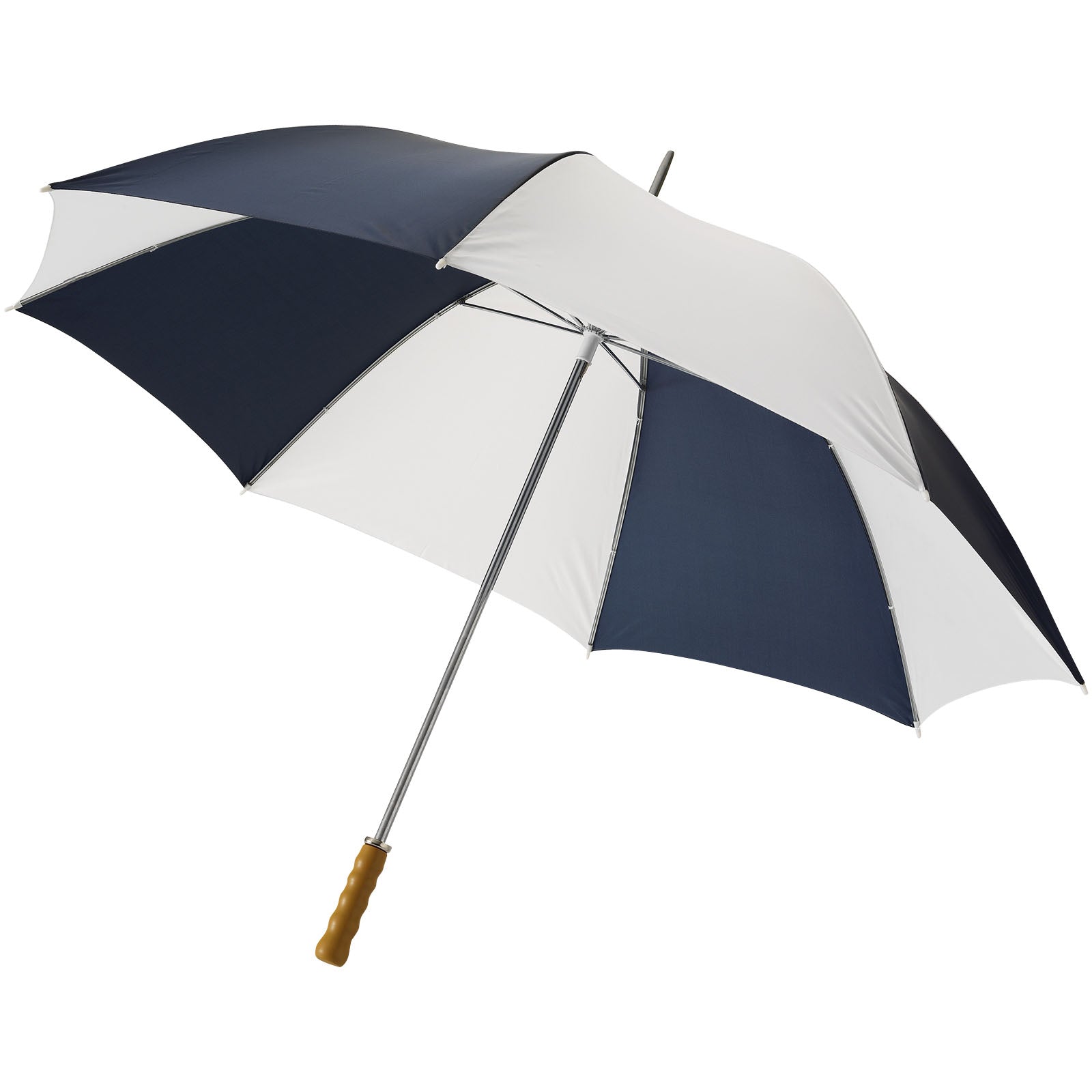 Karl 30" Golfschirm mit Holzgriff – Navy und Weiss