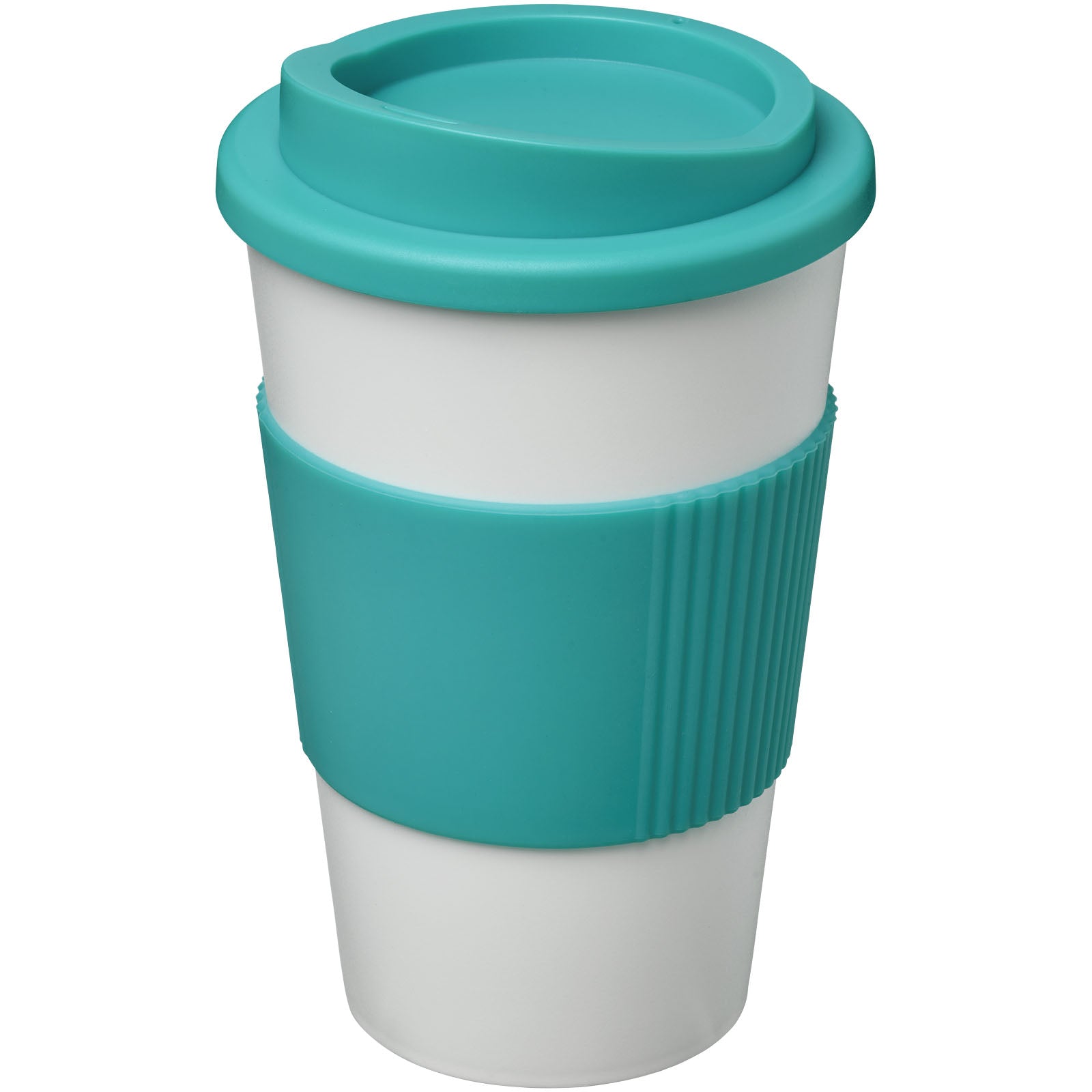 Americano® 350 ml Isolierbecher mit Schutzring – Weiss und Aquablau