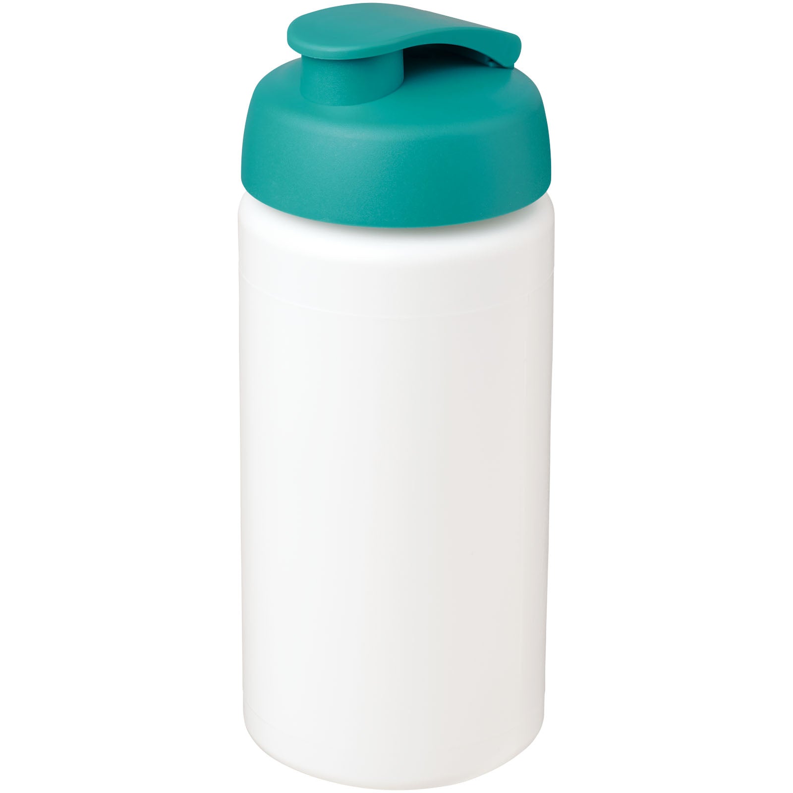 Baseline® Plus grip 500 ml Sportflasche mit Klappdeckel – Weiss und Aquablau