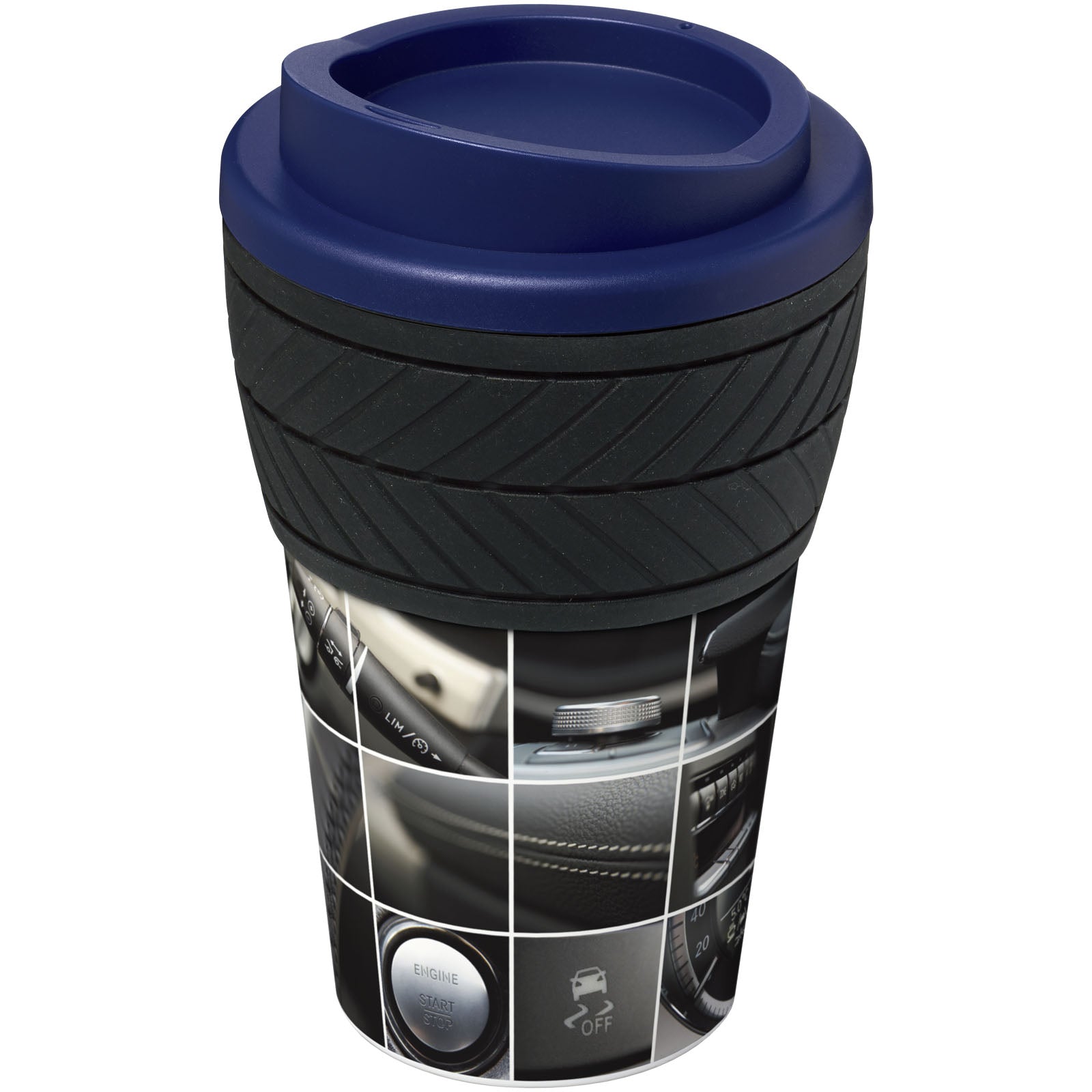 Brite-Americano® 350 ml Isolierbecher mit Schutzring Reifen-Design – Blau