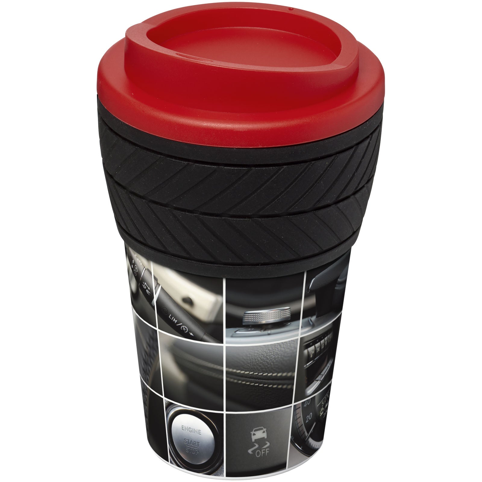 Brite-Americano® 350 ml Isolierbecher mit Schutzring Reifen-Design – Rot