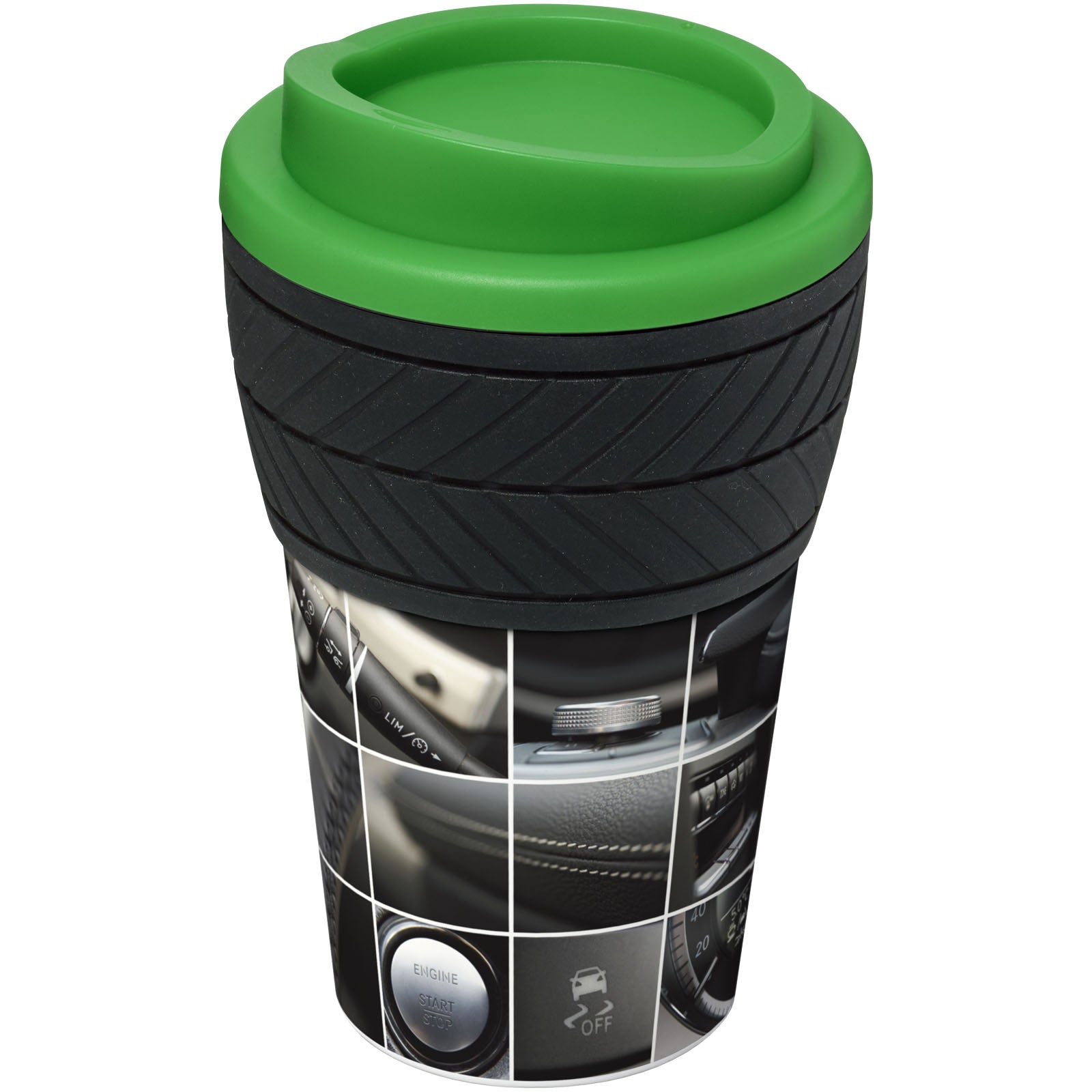 Brite-Americano® 350 ml Isolierbecher mit Schutzring Reifen-Design – Grün