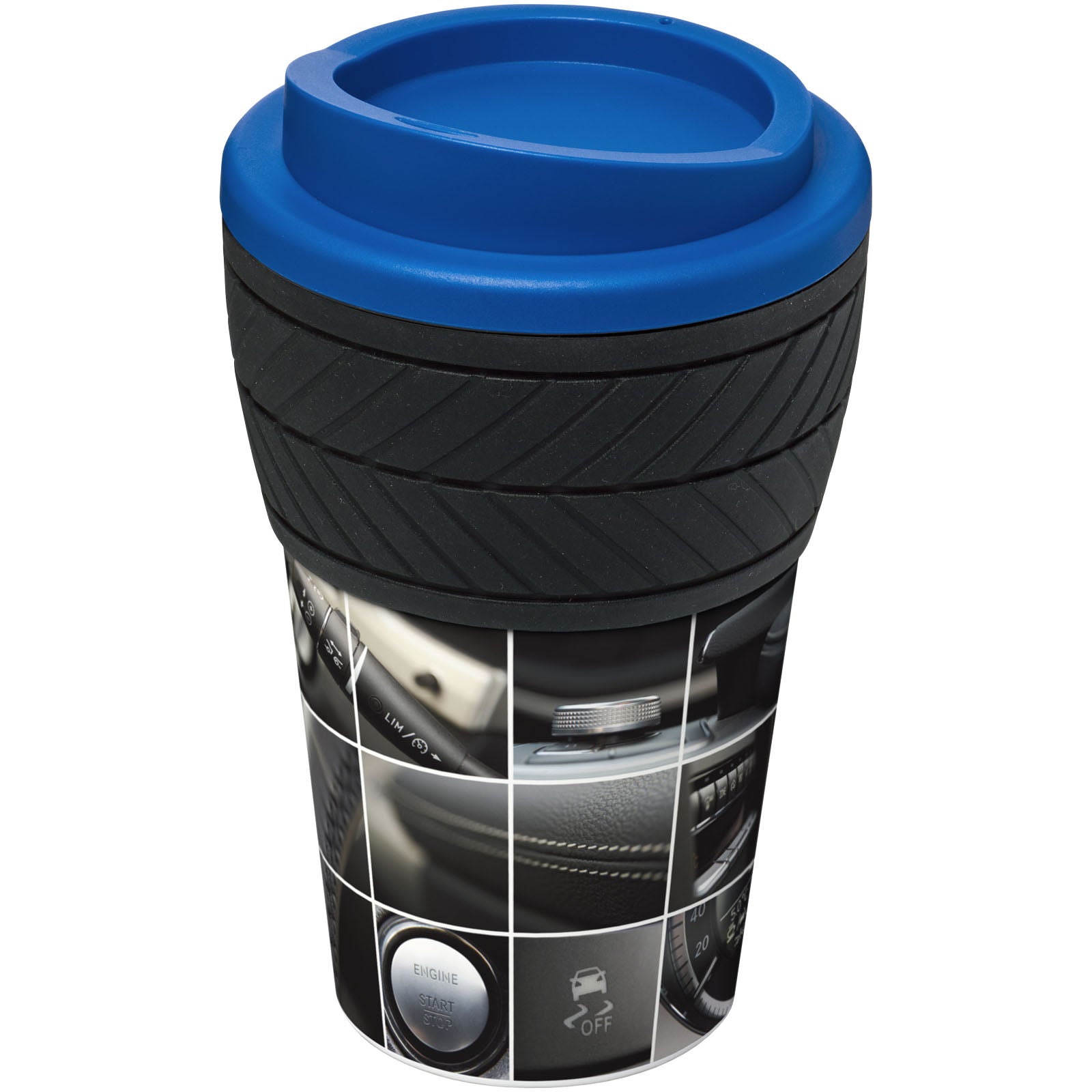 Brite-Americano® 350 ml Isolierbecher mit Schutzring Reifen-Design – Mittelblau
