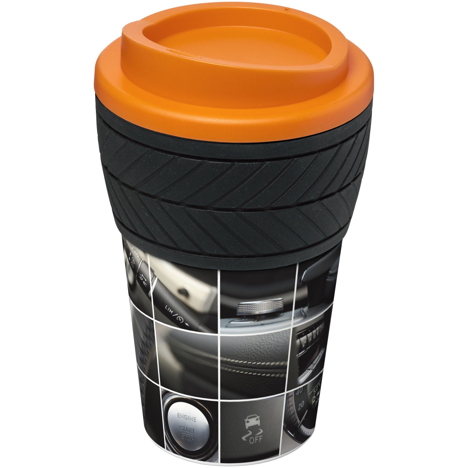 Brite-Americano® 350 ml Isolierbecher mit Schutzring Reifen-Design – Orange