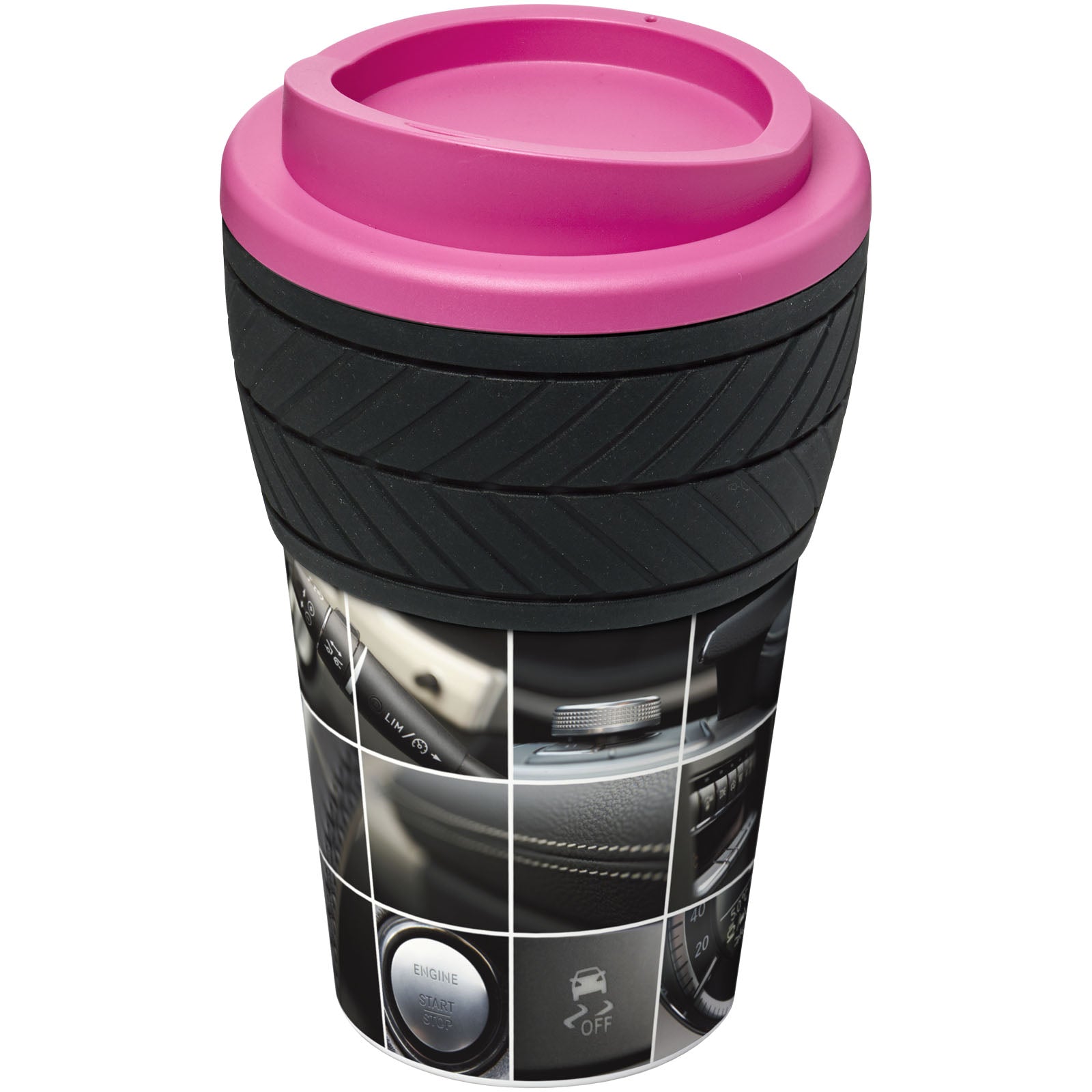 Brite-Americano® 350 ml Isolierbecher mit Schutzring Reifen-Design – Magenta