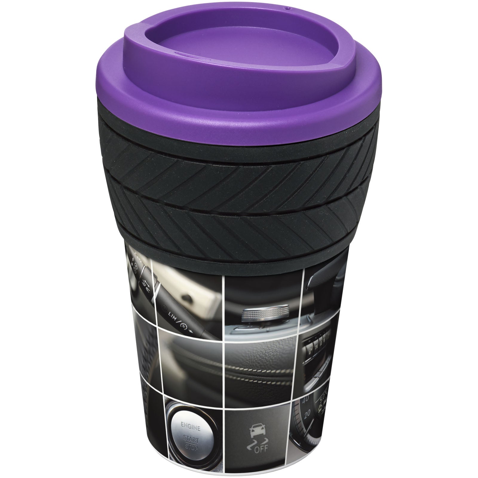 Brite-Americano® 350 ml Isolierbecher mit Schutzring Reifen-Design – Lila