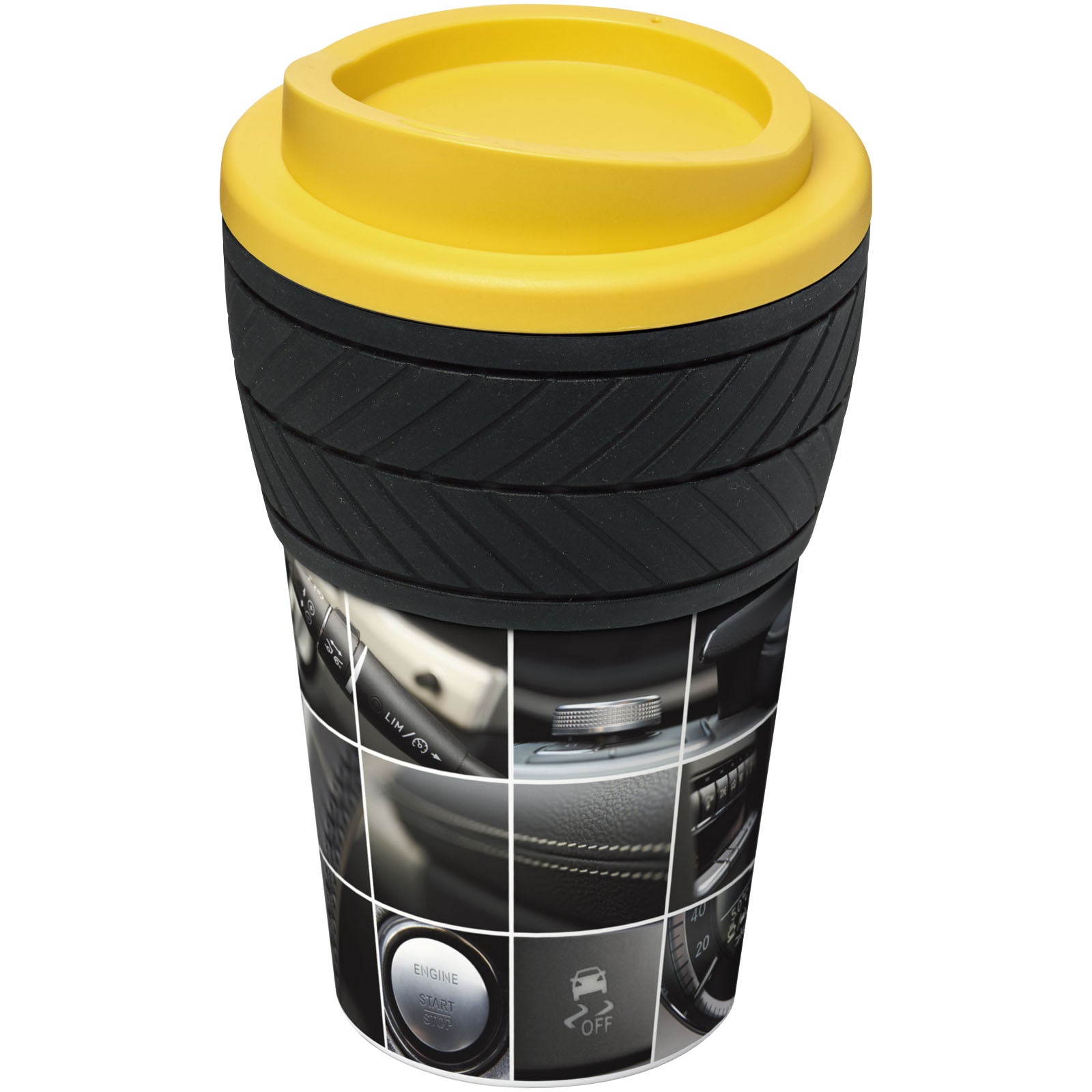 Brite-Americano® 350 ml Isolierbecher mit Schutzring Reifen-Design – Gelb