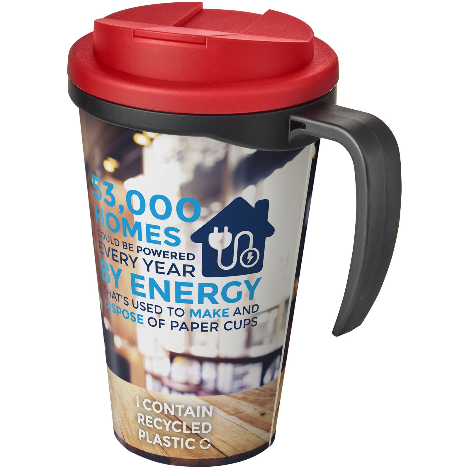 Brite-Ameriano® Grande 350 ml Isolierbecher mit auslaufsicherem Schraubverschluss – Schwarz und Rot