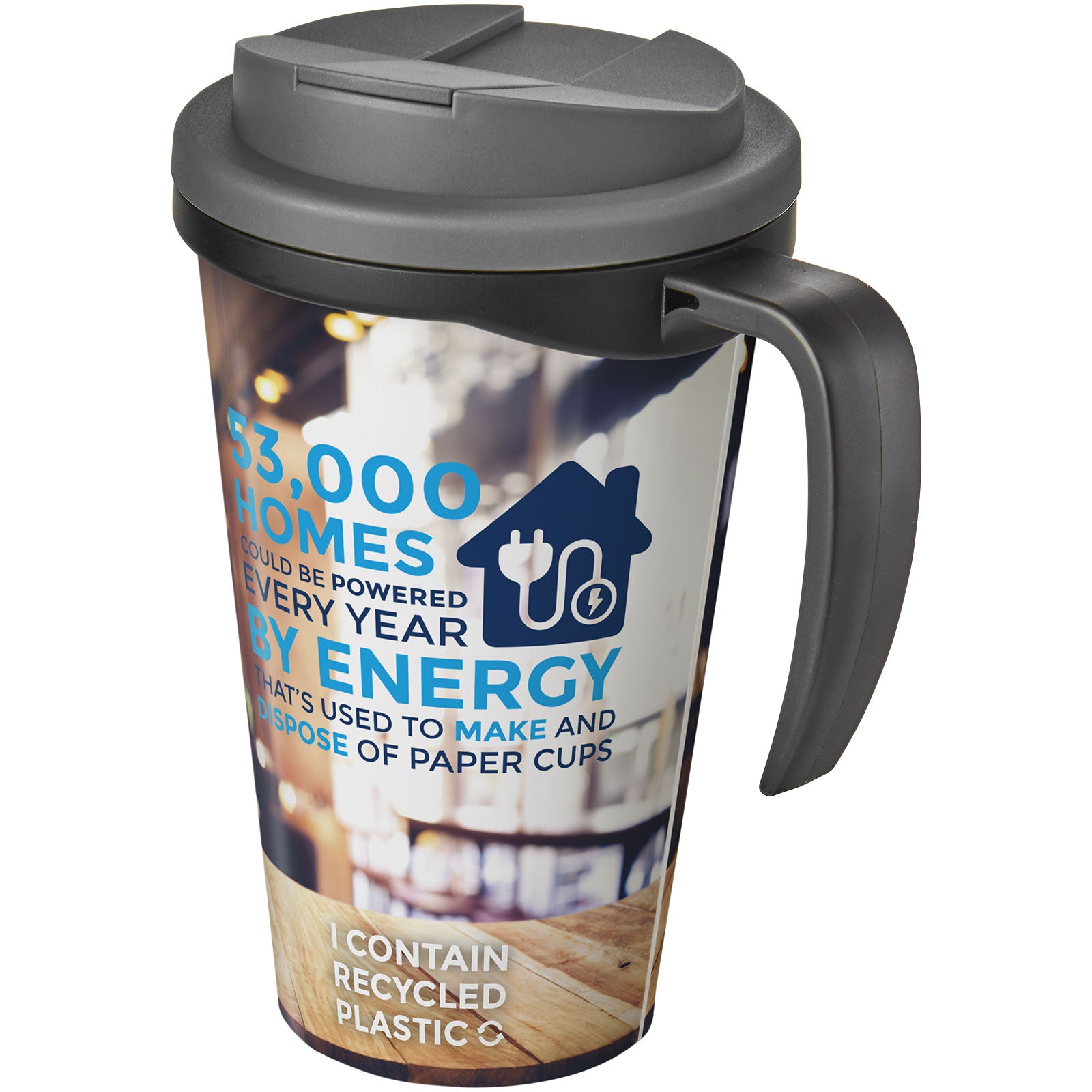 Brite-Ameriano® Grande 350 ml Isolierbecher mit auslaufsicherem Schraubverschluss – Schwarz und Grau