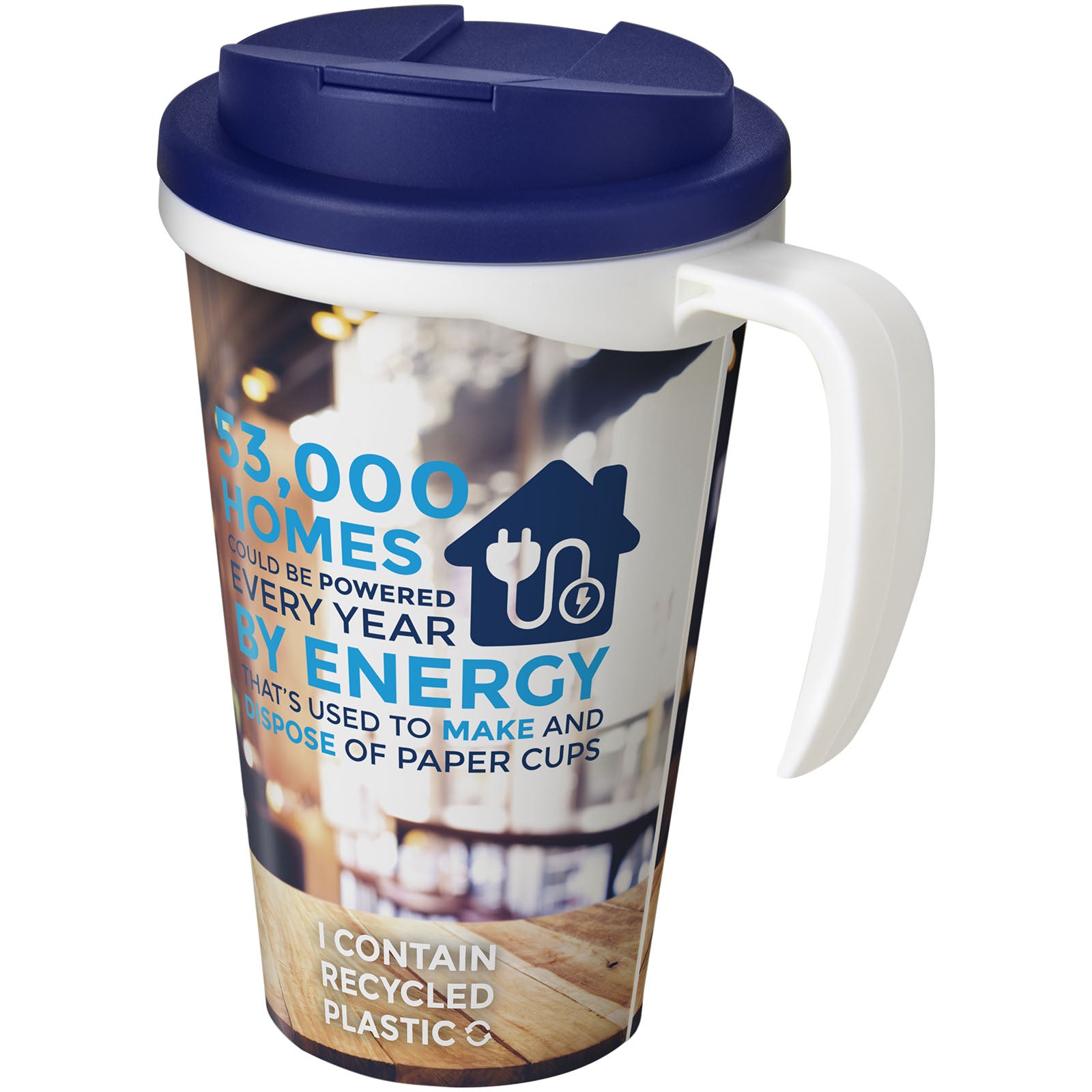 Brite-Ameriano® Grande 350 ml Isolierbecher mit auslaufsicherem Schraubverschluss – Weiss und Blau