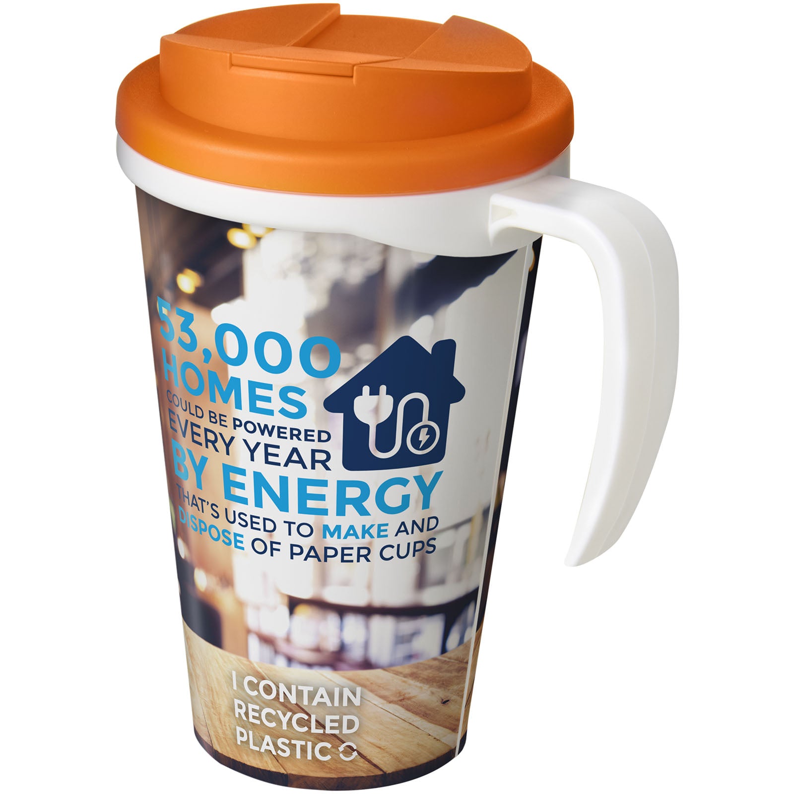 Brite-Ameriano® Grande 350 ml Isolierbecher mit auslaufsicherem Schraubverschluss – Weiss und Orange