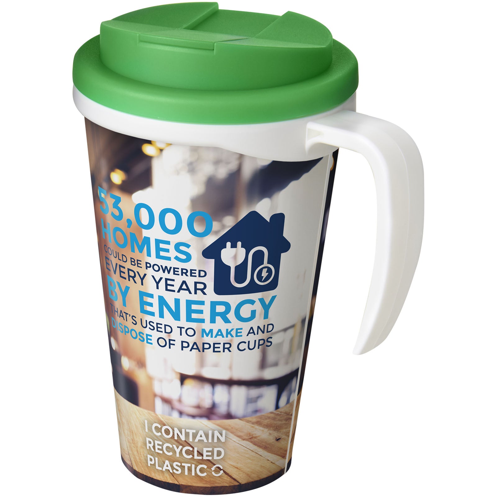 Brite-Ameriano® Grande 350 ml Isolierbecher mit auslaufsicherem Schraubverschluss – Weiss und Grün