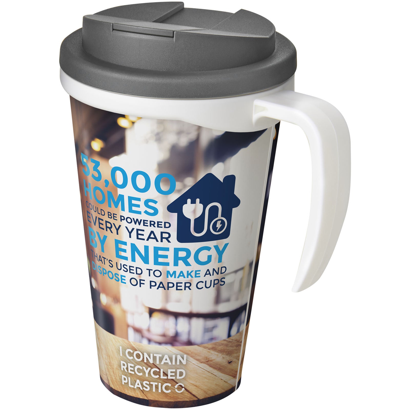Brite-Ameriano® Grande 350 ml Isolierbecher mit auslaufsicherem Schraubverschluss – Weiss und Grau
