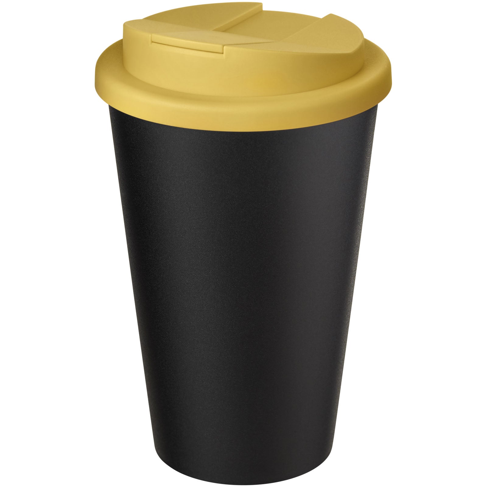 Americano® Eco 350 ml recycelter Becher mit auslaufsicherem Deckel – Gelb und Schwarz