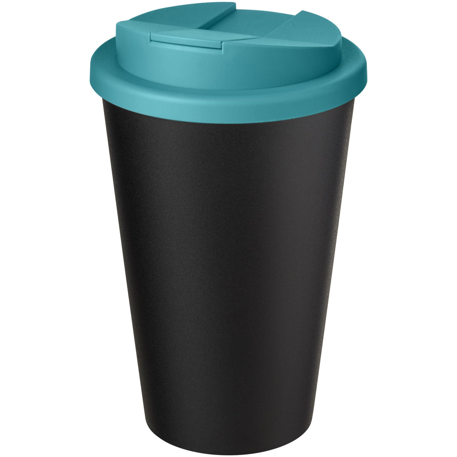 Americano® Eco 350 ml recycelter Becher mit auslaufsicherem Deckel – Aquablau und Schwarz