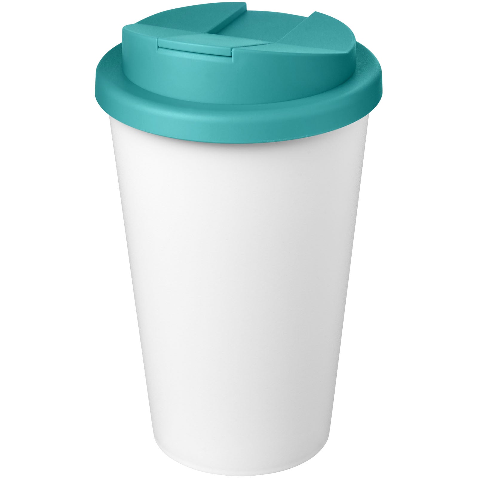 Americano® Eco 350 ml recycelter Becher mit auslaufsicherem Deckel – Aquablau und Weiss