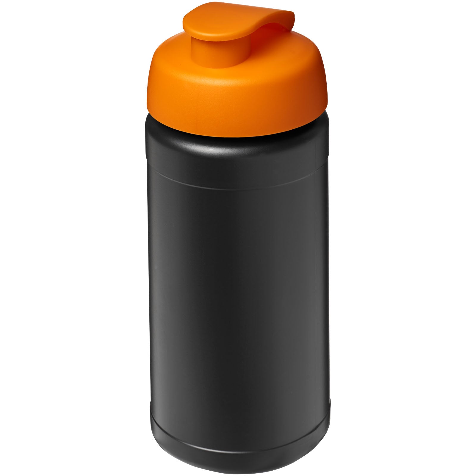 Baseline 500 ml recycelte Sportflasche mit Klappdeckel – Schwarz und Orange