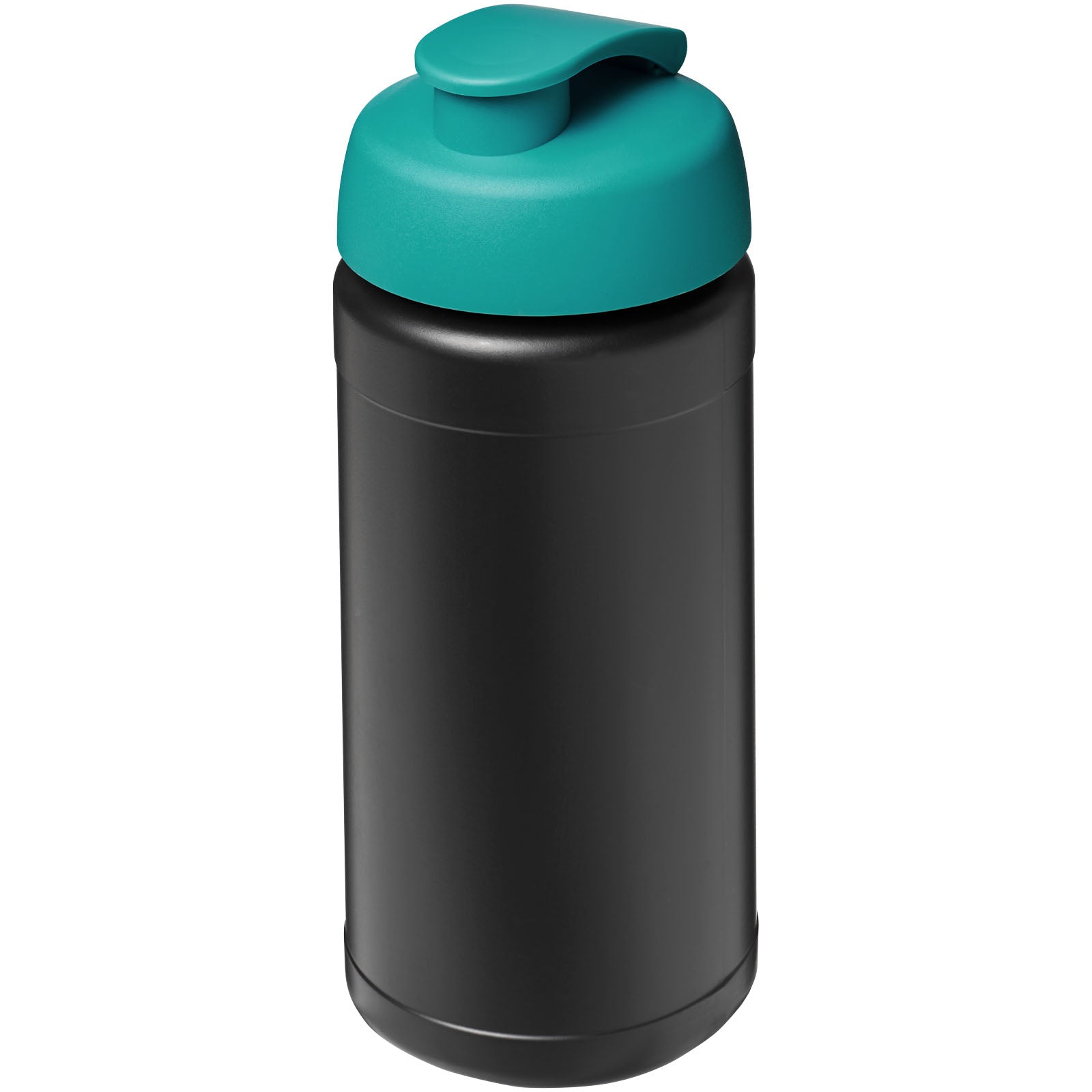Baseline 500 ml recycelte Sportflasche mit Klappdeckel – Schwarz und Aquablau