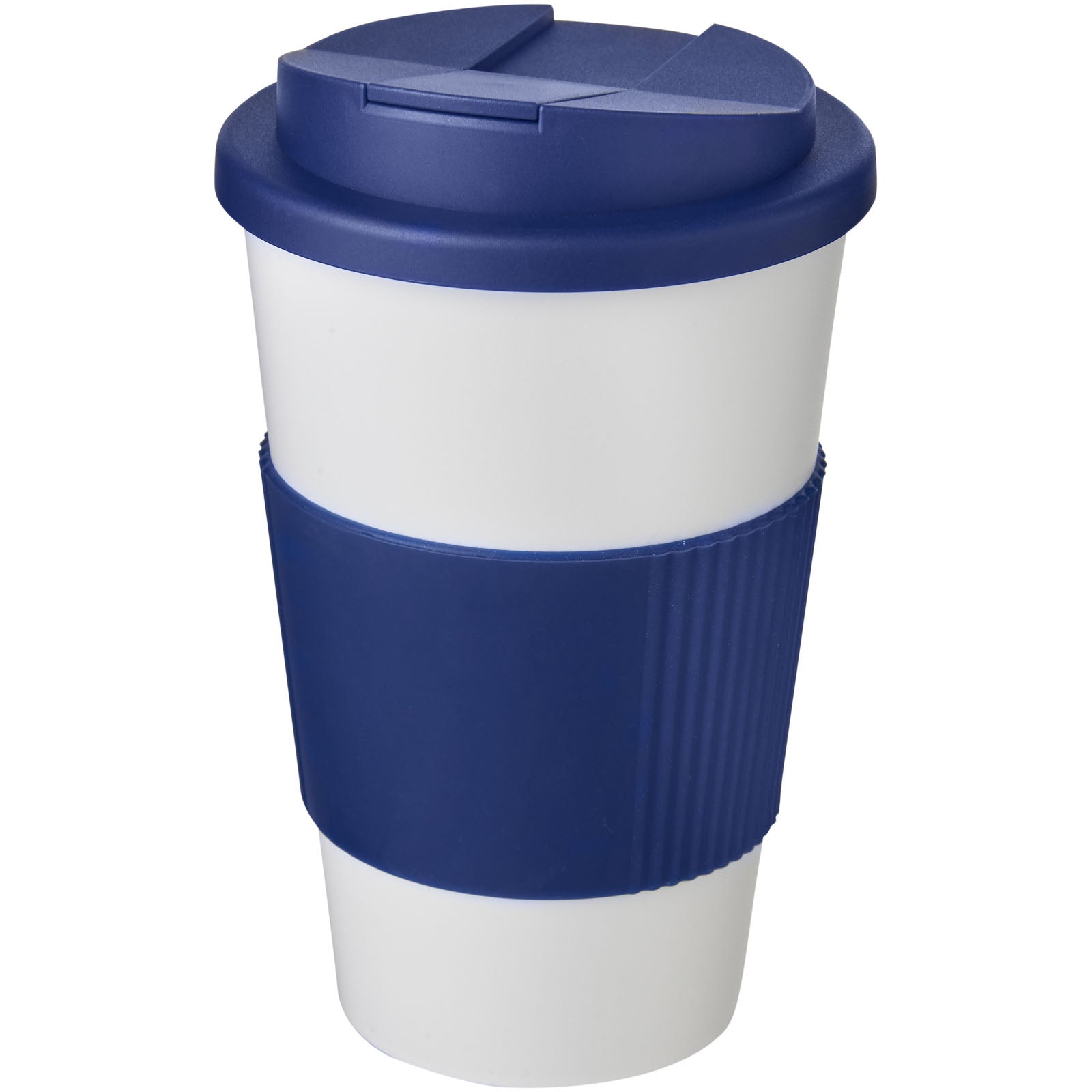 Americano® 350 ml Isolierbecher mit Schutzring & auslaufsicherem Schraubverschluss – Weiss und Blau