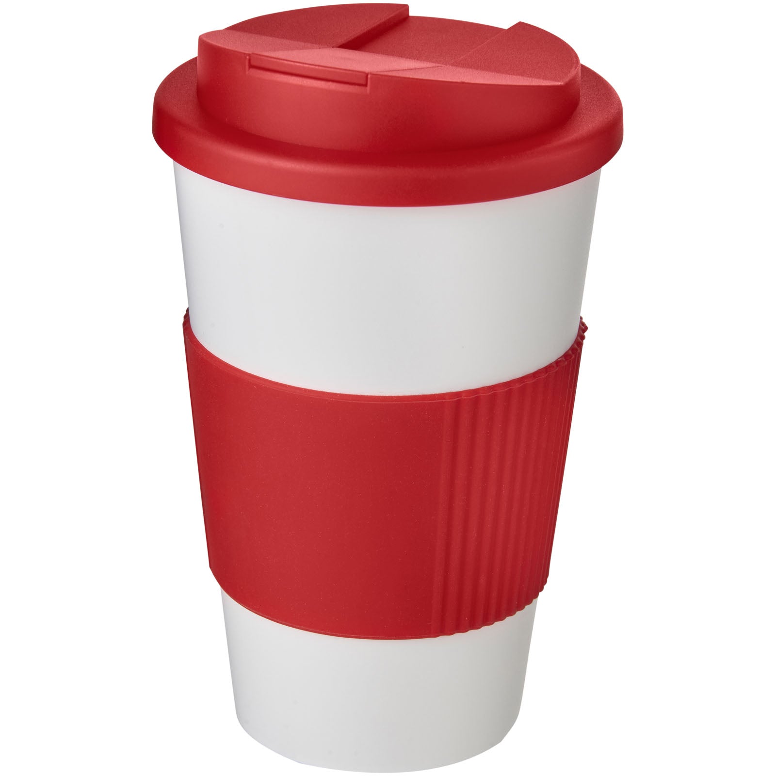 Americano® 350 ml Isolierbecher mit Schutzring & auslaufsicherem Schraubverschluss – Weiss und Rot