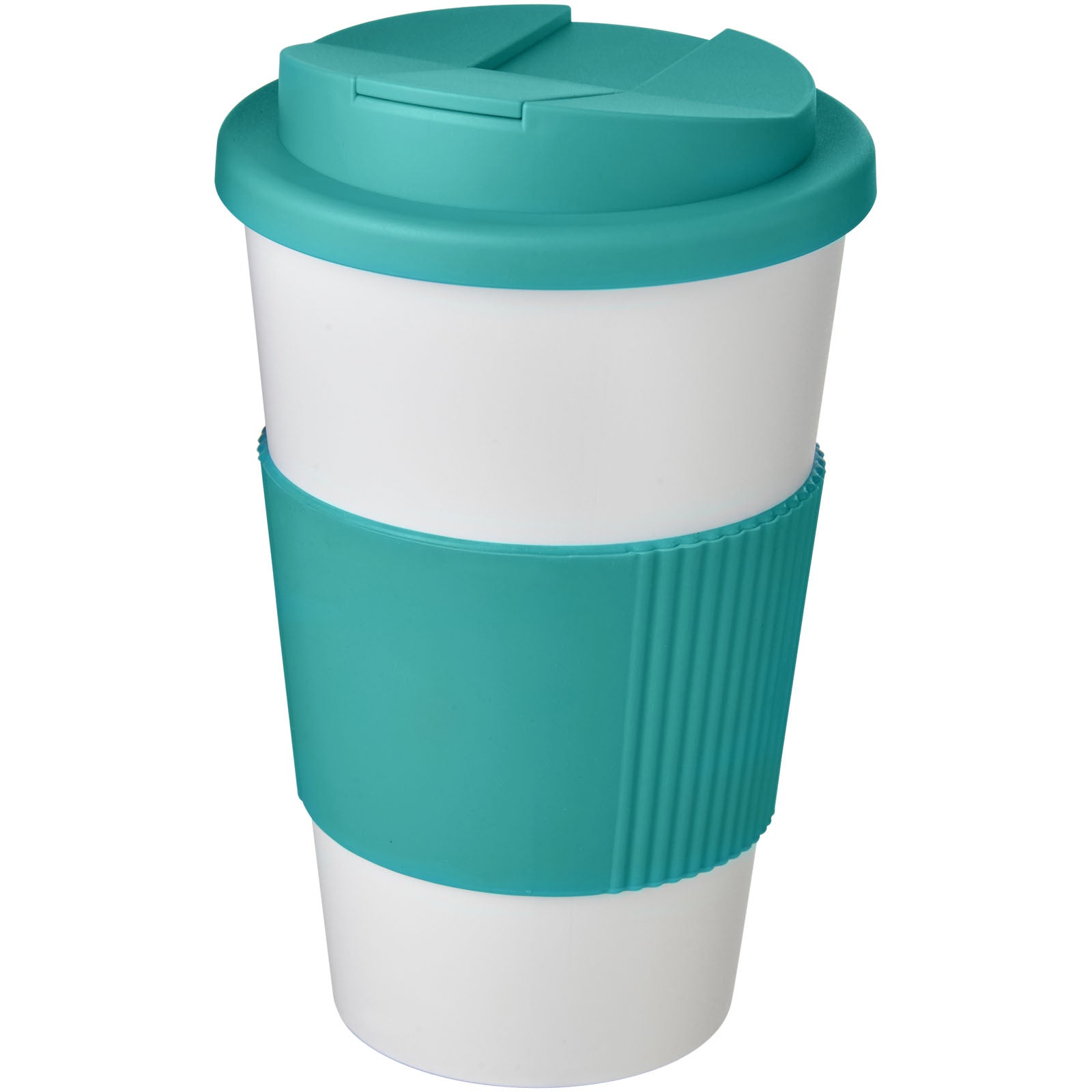 Americano® 350 ml Isolierbecher mit Schutzring & auslaufsicherem Schraubverschluss – Weiss und Aquablau