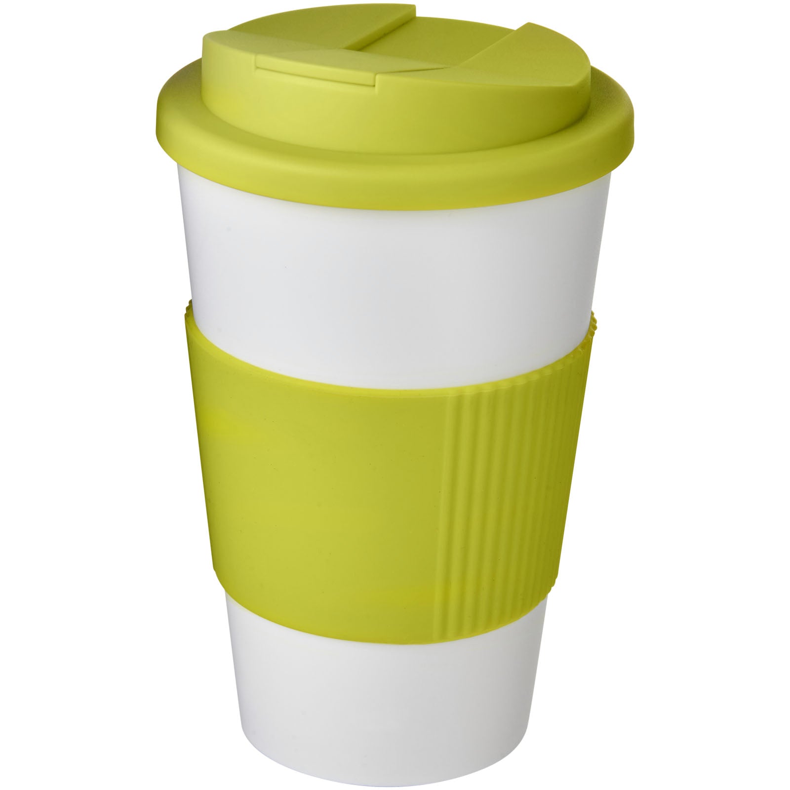 Americano® 350 ml Isolierbecher mit Schutzring & auslaufsicherem Schraubverschluss – Weiss und Limone