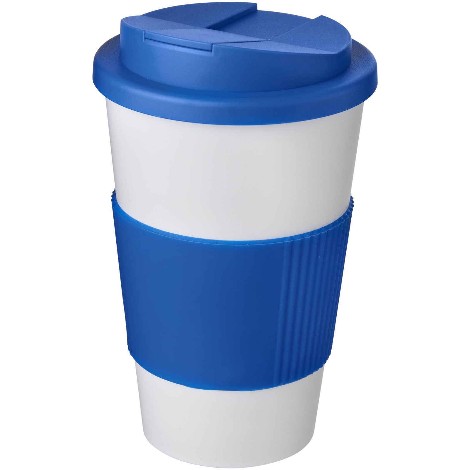 Americano® 350 ml Isolierbecher mit Schutzring & auslaufsicherem Schraubverschluss – Weiss und Mittelblau