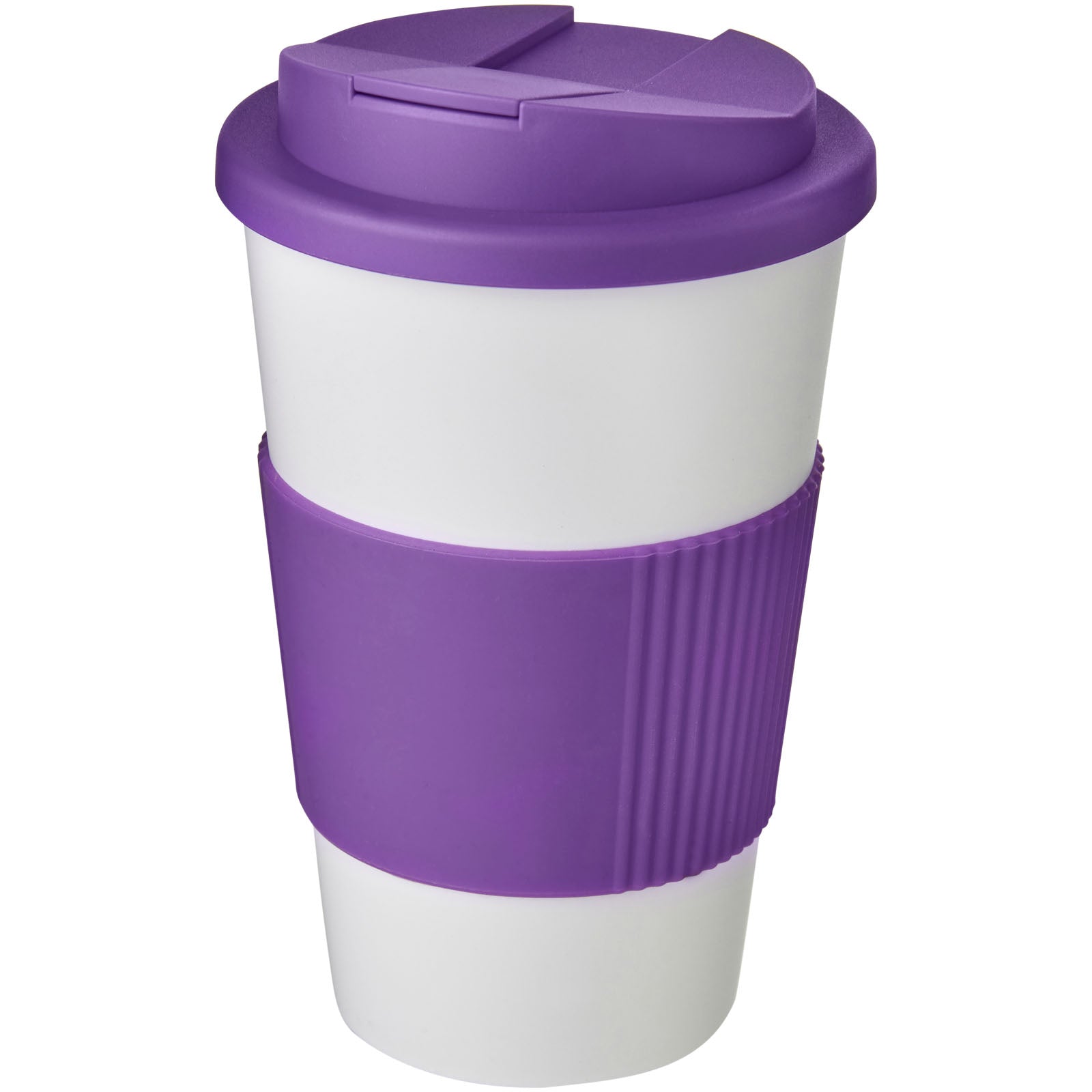 Americano® 350 ml Isolierbecher mit Schutzring & auslaufsicherem Schraubverschluss – Weiss und Lila
