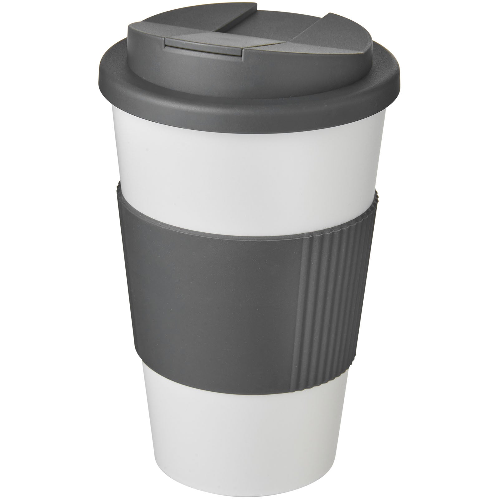 Americano® 350 ml Isolierbecher mit Schutzring & auslaufsicherem Schraubverschluss – Weiss und Grau