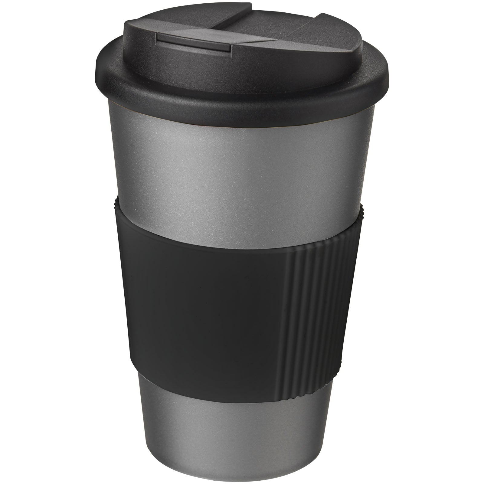 Americano® 350 ml Isolierbecher mit Schutzring & auslaufsicherem Schraubverschluss – Silber und Schwarz