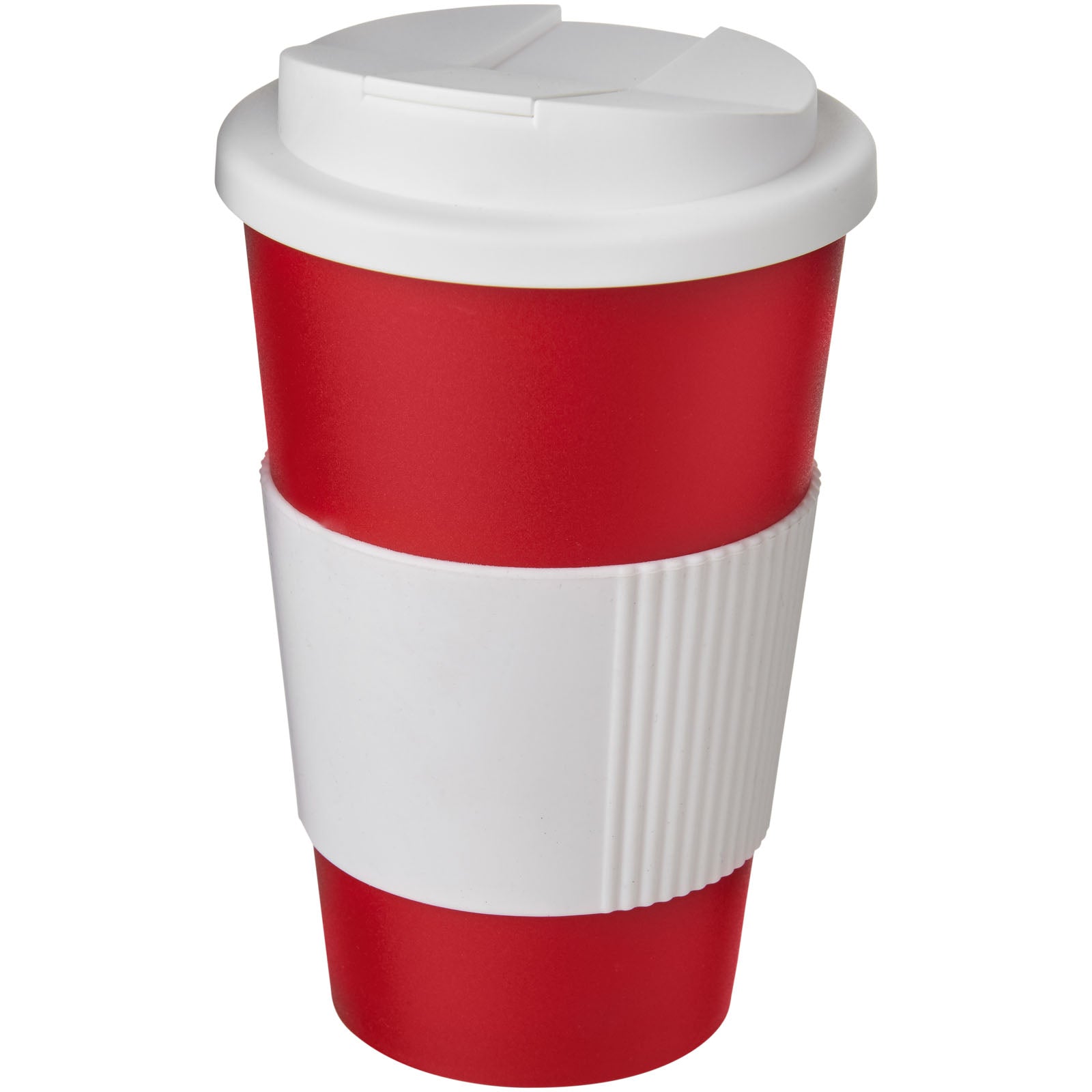 Americano® 350 ml Isolierbecher mit Schutzring & auslaufsicherem Schraubverschluss – Rot und Weiss