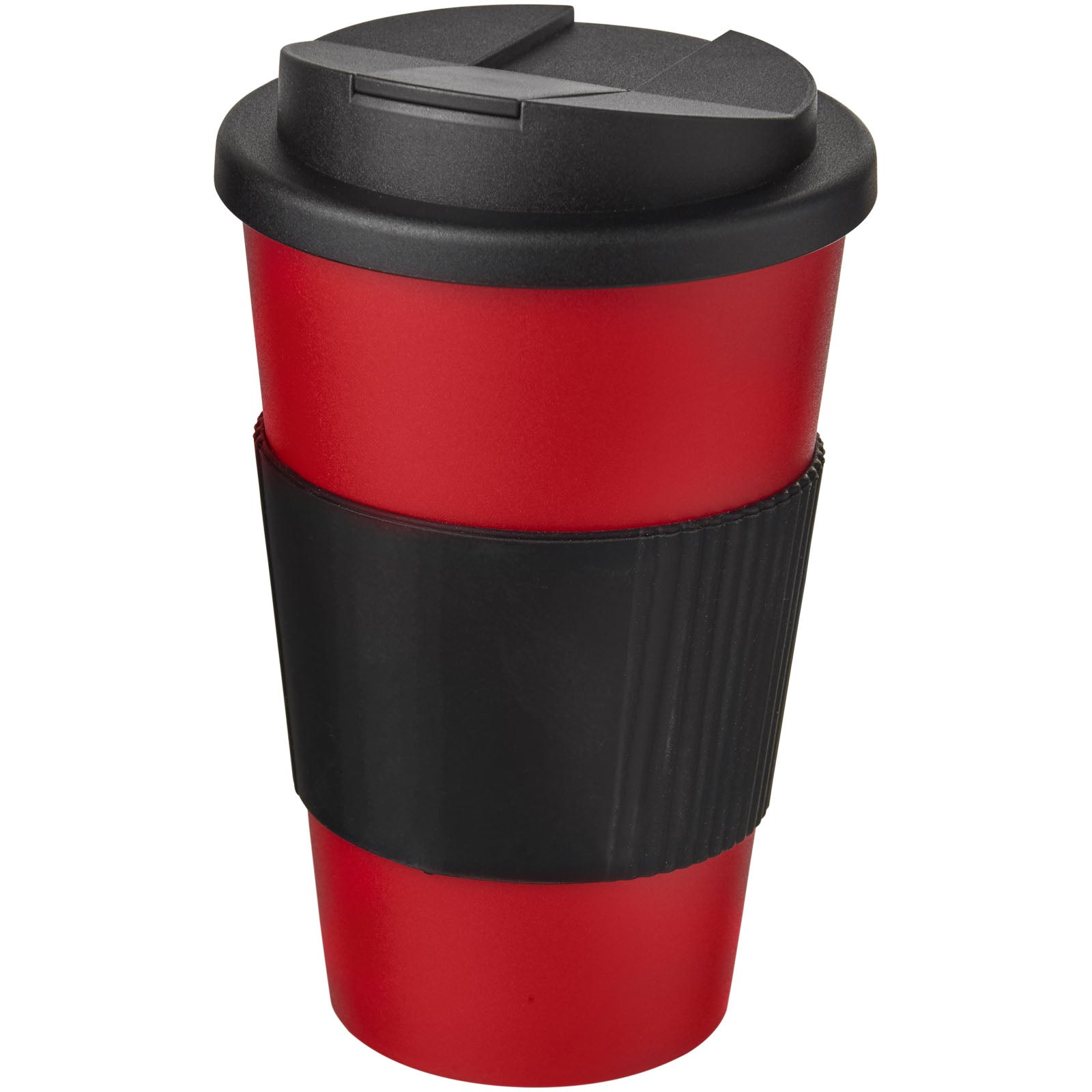 Americano® 350 ml Isolierbecher mit Schutzring & auslaufsicherem Schraubverschluss – Rot und Schwarz