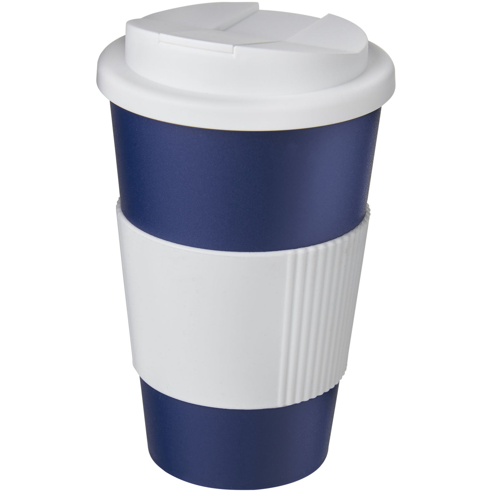 Americano® 350 ml Isolierbecher mit Schutzring & auslaufsicherem Schraubverschluss – Blau und Weiss