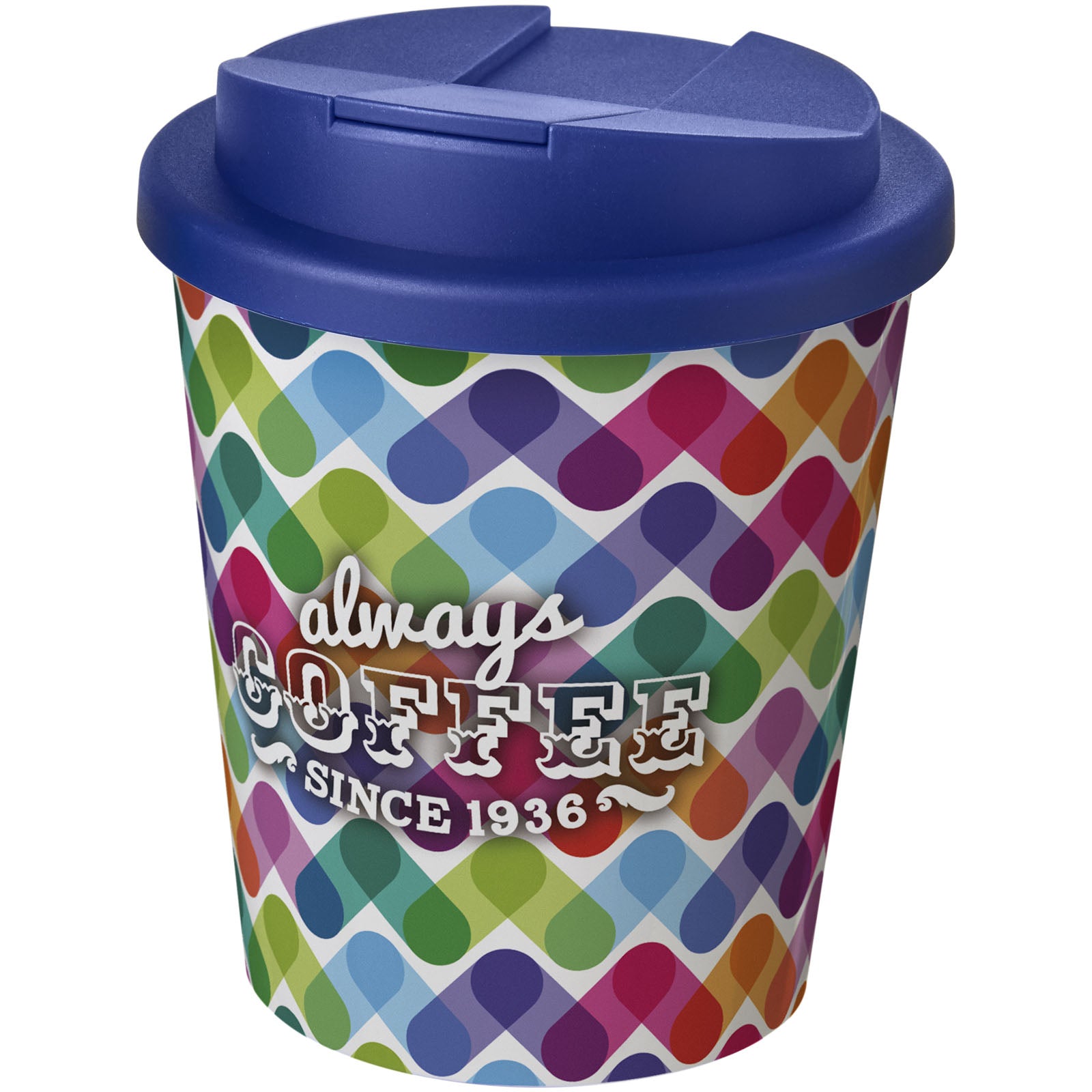 Brite-Americano® Espresso 250 ml Isolierbecher mit auslaufsicherem Schraubverschluss – Weiss und Blau