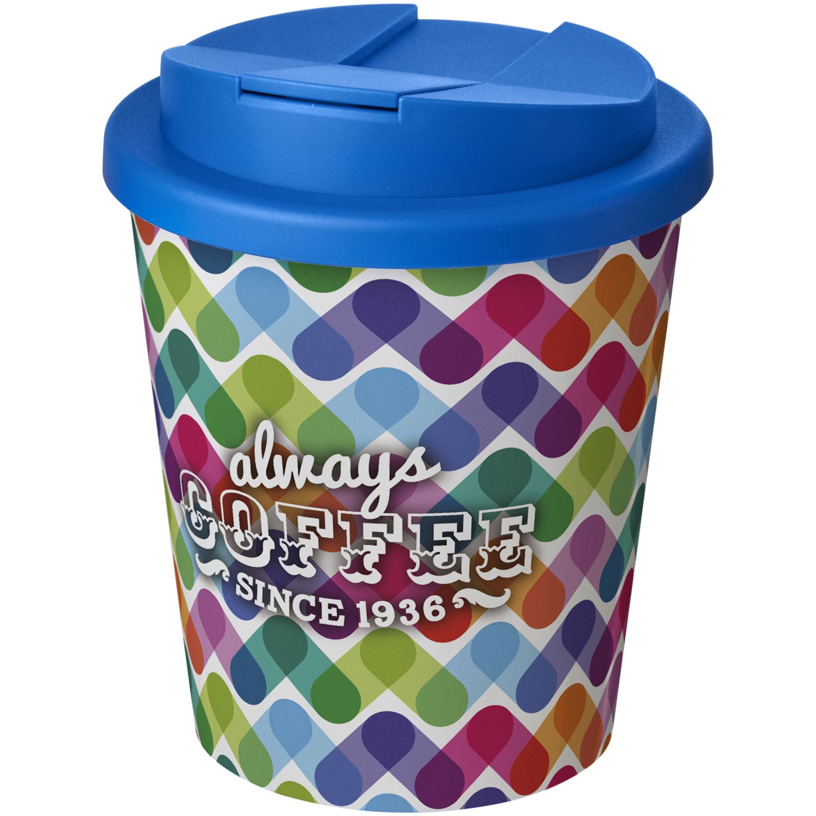 Brite-Americano® Espresso 250 ml Isolierbecher mit auslaufsicherem Schraubverschluss – Weiss und Mittelblau
