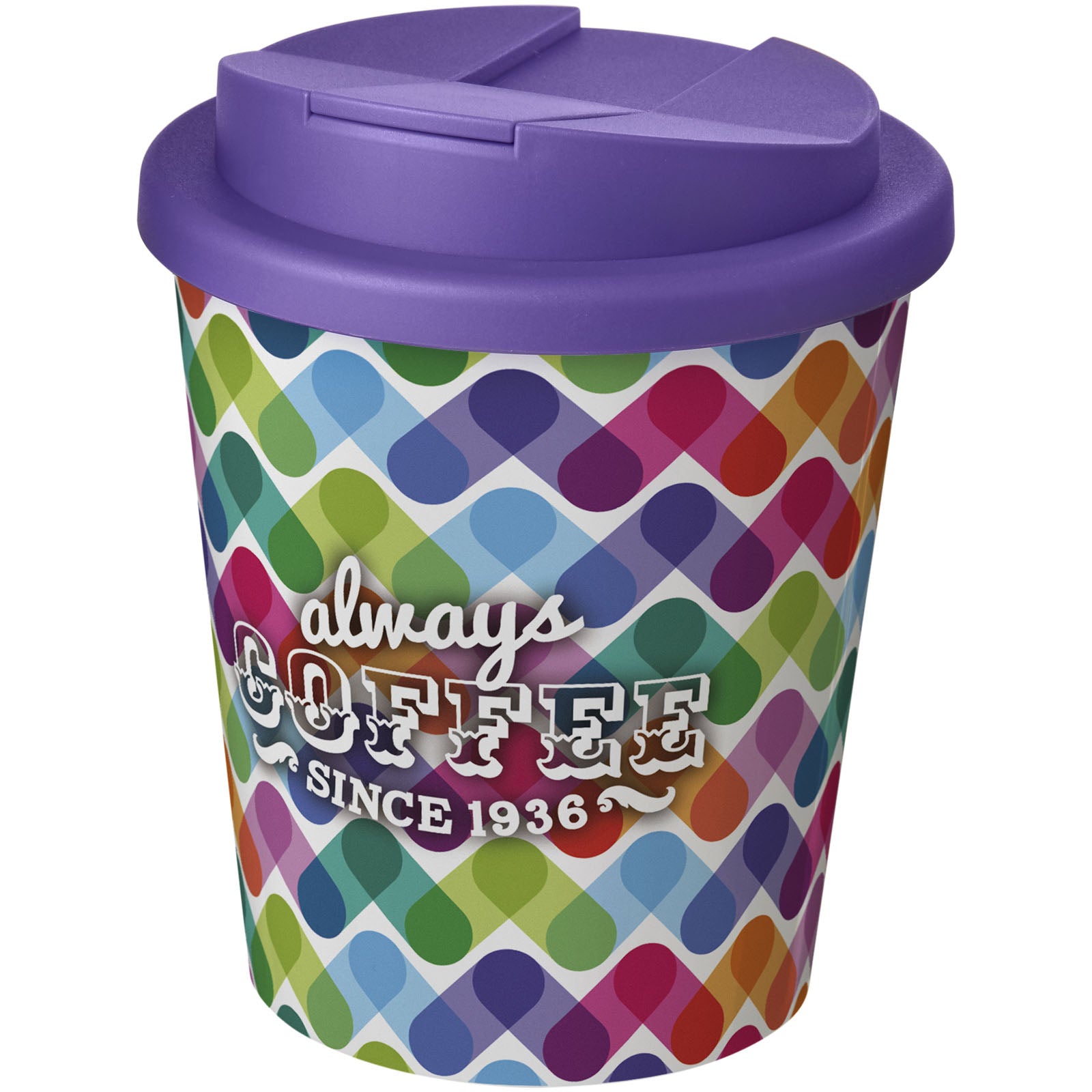 Brite-Americano® Espresso 250 ml Isolierbecher mit auslaufsicherem Schraubverschluss – Weiss und Lila