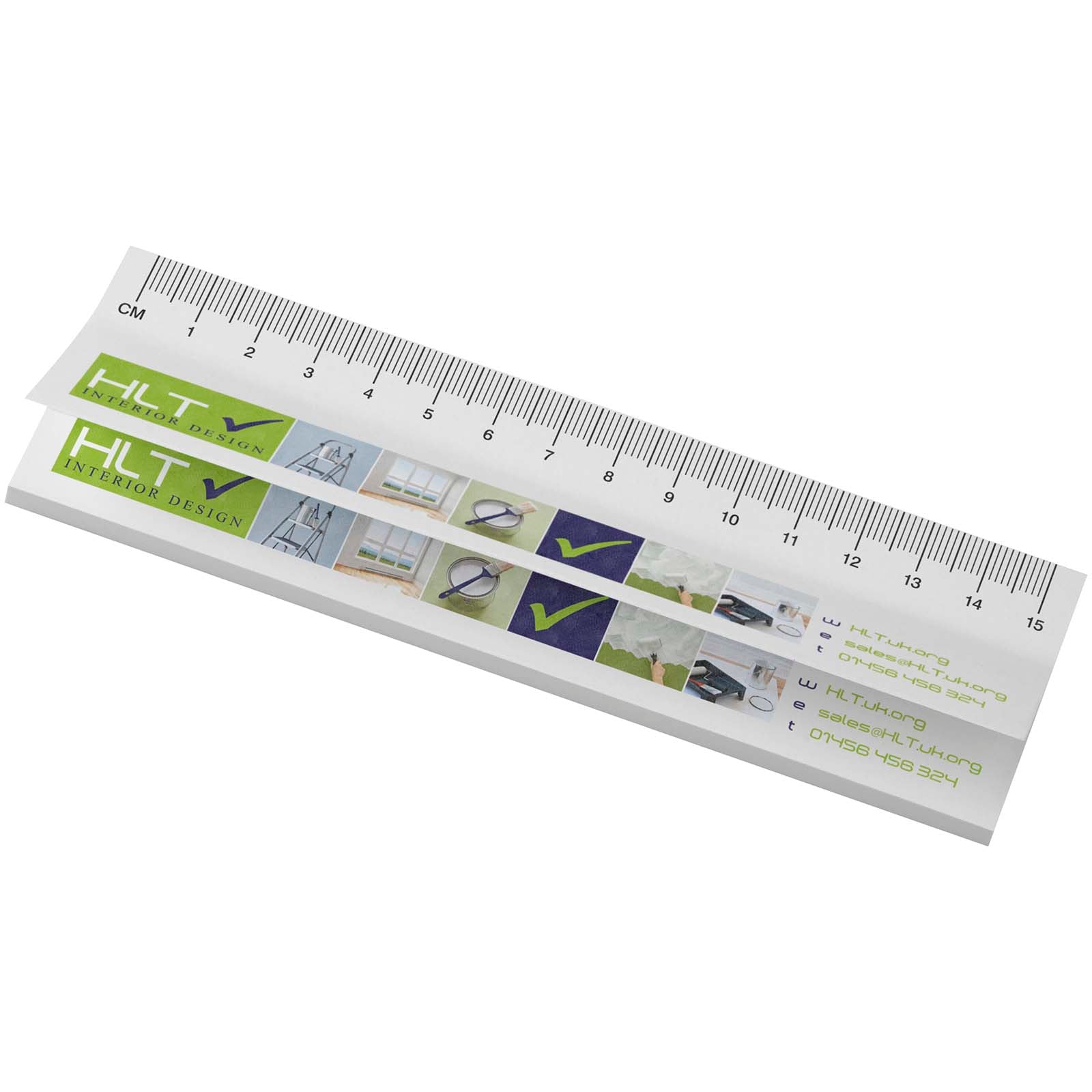 Sticky-Mate® Haftnotizen mit gedrucktem 15 cm Lineal aus recyceltem Material – Weiss – 25 Seiten