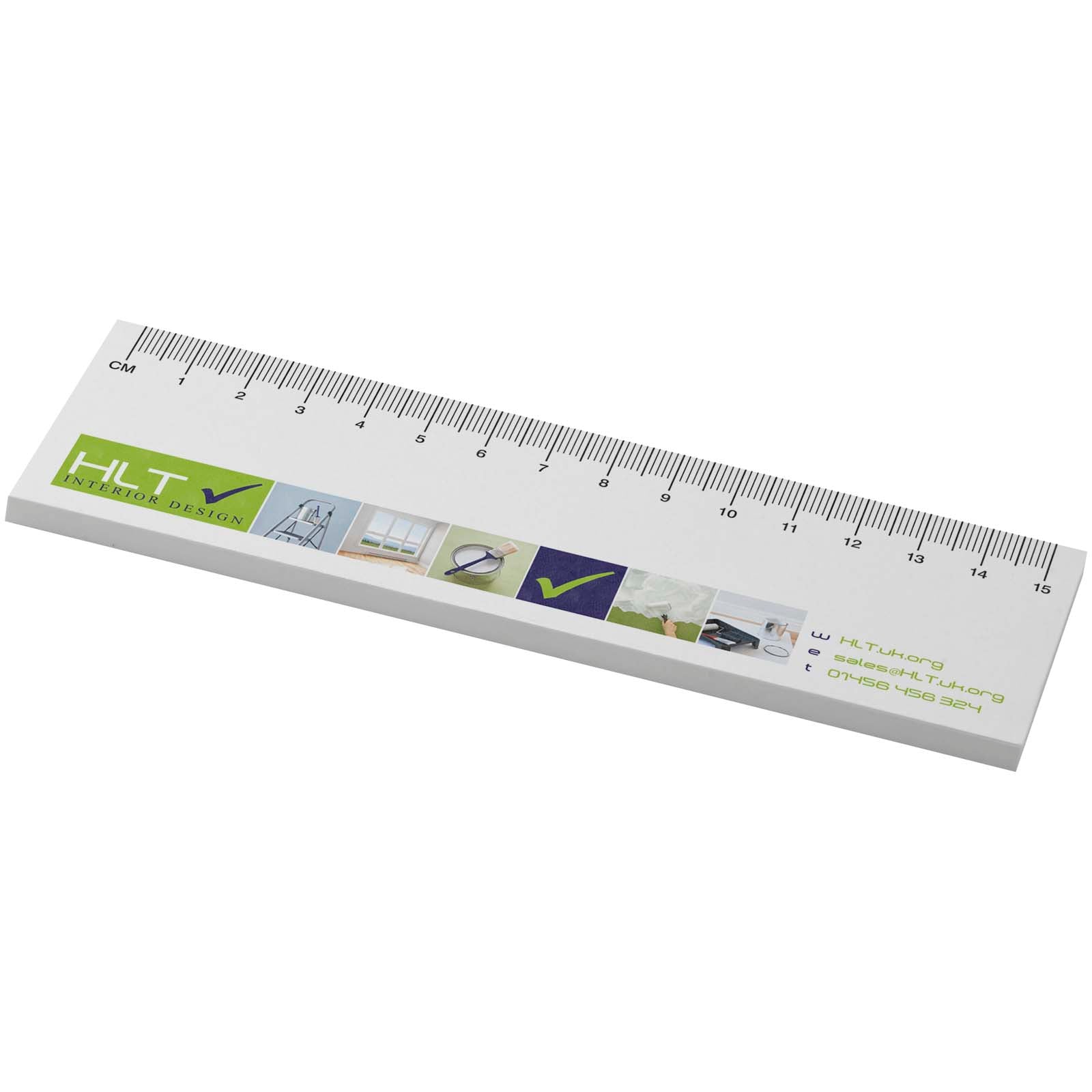 Sticky-Mate® Haftnotizen mit gedrucktem 15 cm Lineal aus recyceltem Material – Weiss – 50 Seiten