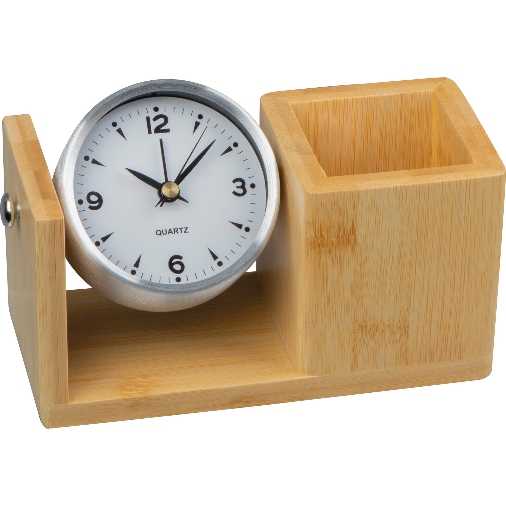 Stifteköcher aus Bambus mit analoger Uhr VERNON