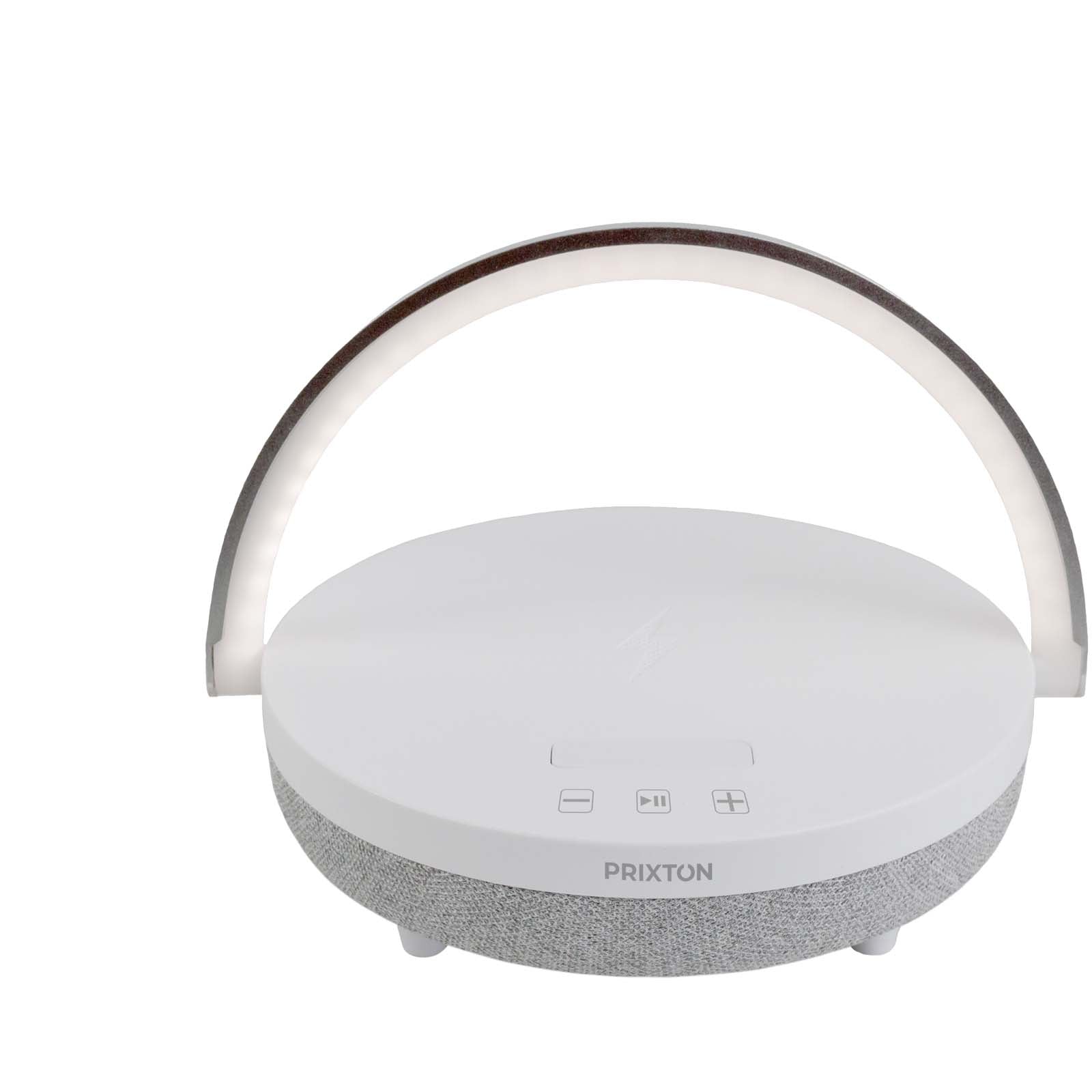 Prixton 10W 4-in-1 Bluetooth®-Lautsprecher mit LED-Licht und kabelloser Ladestation – Weiss
