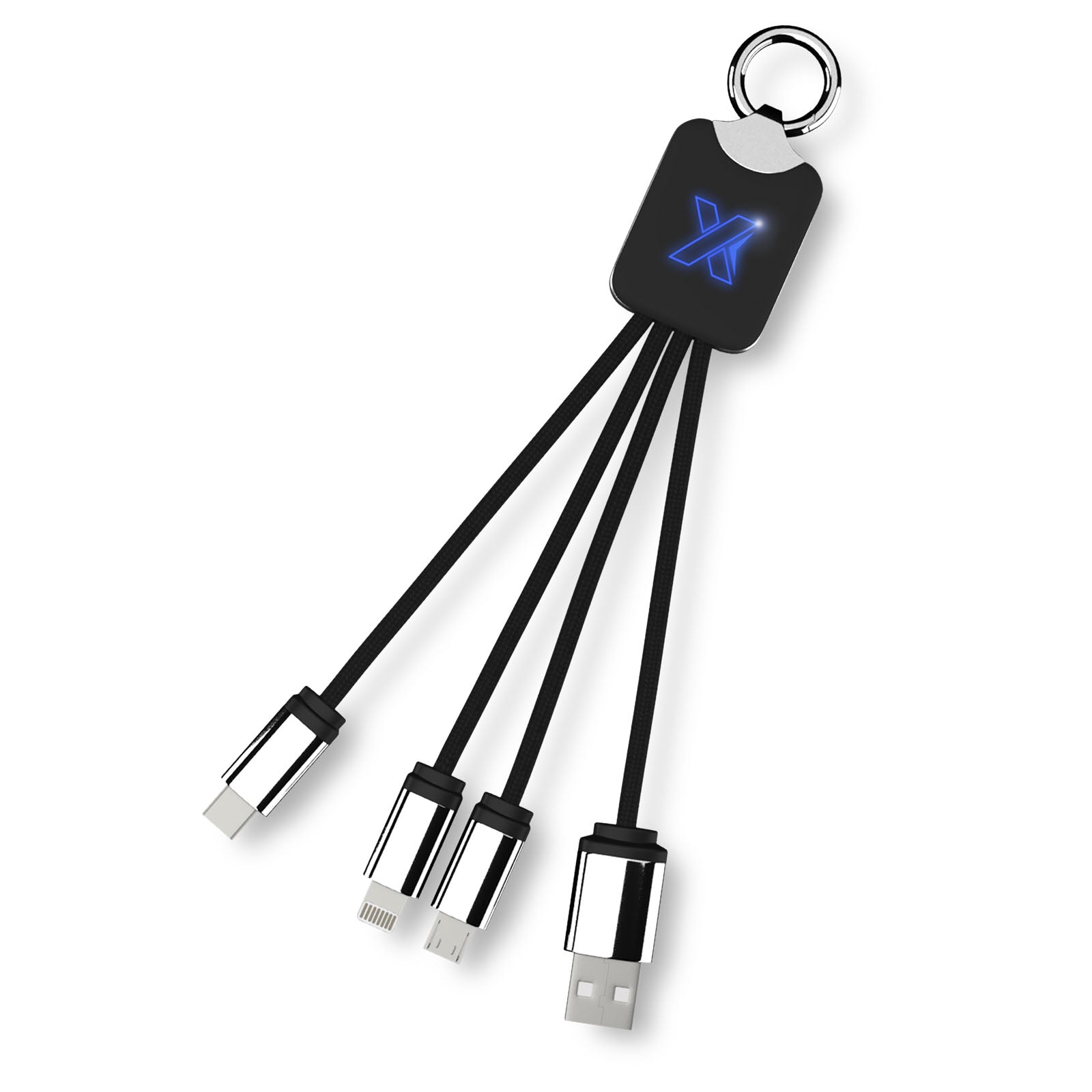 SCX.design C15 Quatro Ladekabel mit Leuchtlogo – Blau und Schwarz